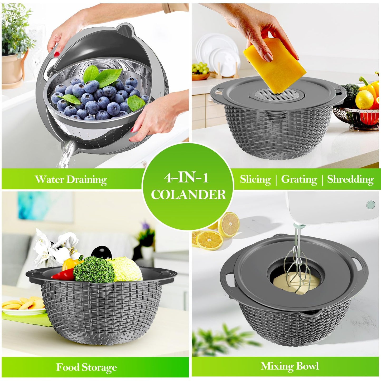 Over the Sink Colander - Strainers and Colanders - Stainless Steel Strainer - Expandable Sink Colander with Rubber Grip for Strain, Drain, Rinse Fruits, Vegetables, Home Kitchen Essentials