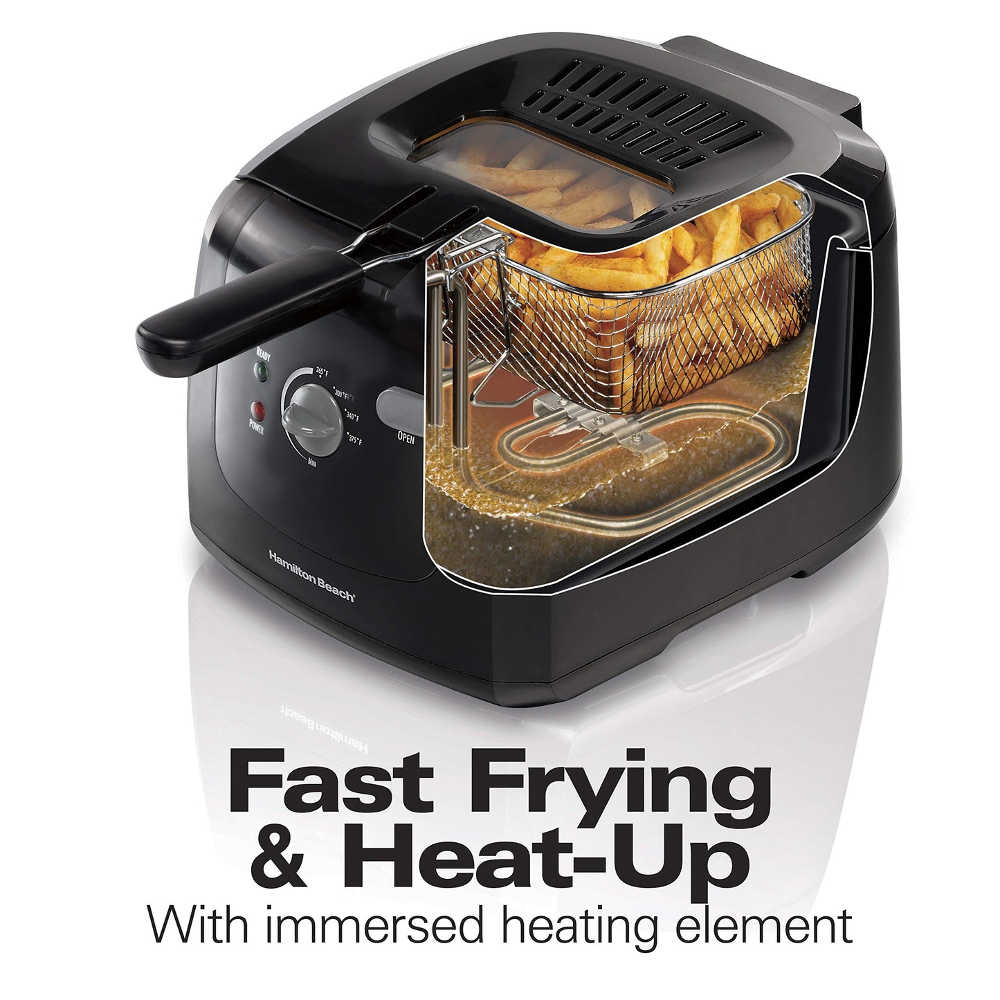 Hamilton Beach Cool Touch Electric Deep Fryer with Basket and Lid, 2 Liters / 8 Cups Oil Capacity, Adjustable Temperature, 1500 Watts for Fast Heat-up, viewing Window Easy to Clean, Black (35021)