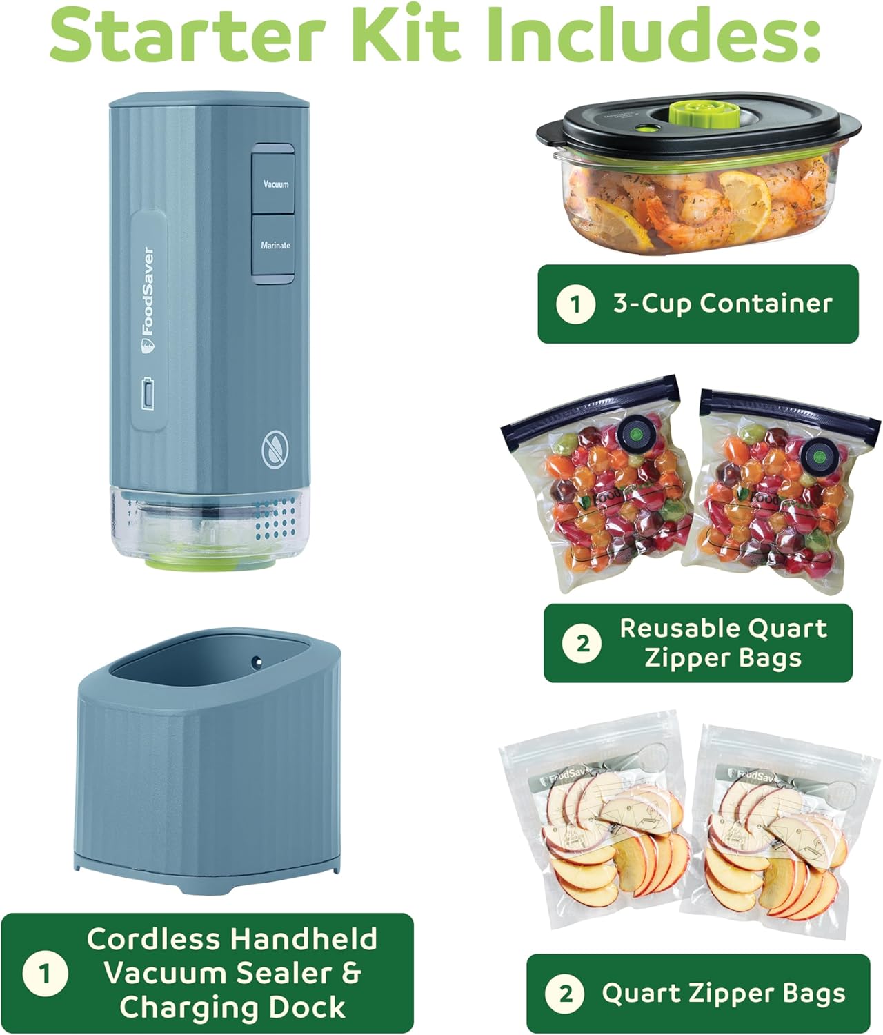 FoodSaver Mini Handheld Vacuum Sealer Machine with Marinate Setting & Charging Dock | Cordless Food Vacuum Sealer for Freezer, Storage, Sous Vide, Meal Prep | Blue