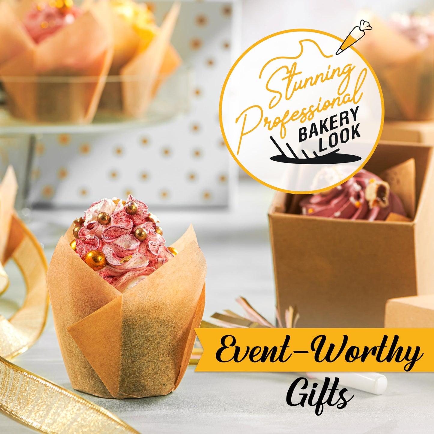 Tulip Cupcake Liners, Muffin Liners for Baking by Baker’s Signature – 200pcs of Parchment Paper Cups Cupcake Wrappers – Perfect Size, Sturdy, Greaseproof & Easy to Use – Colorful