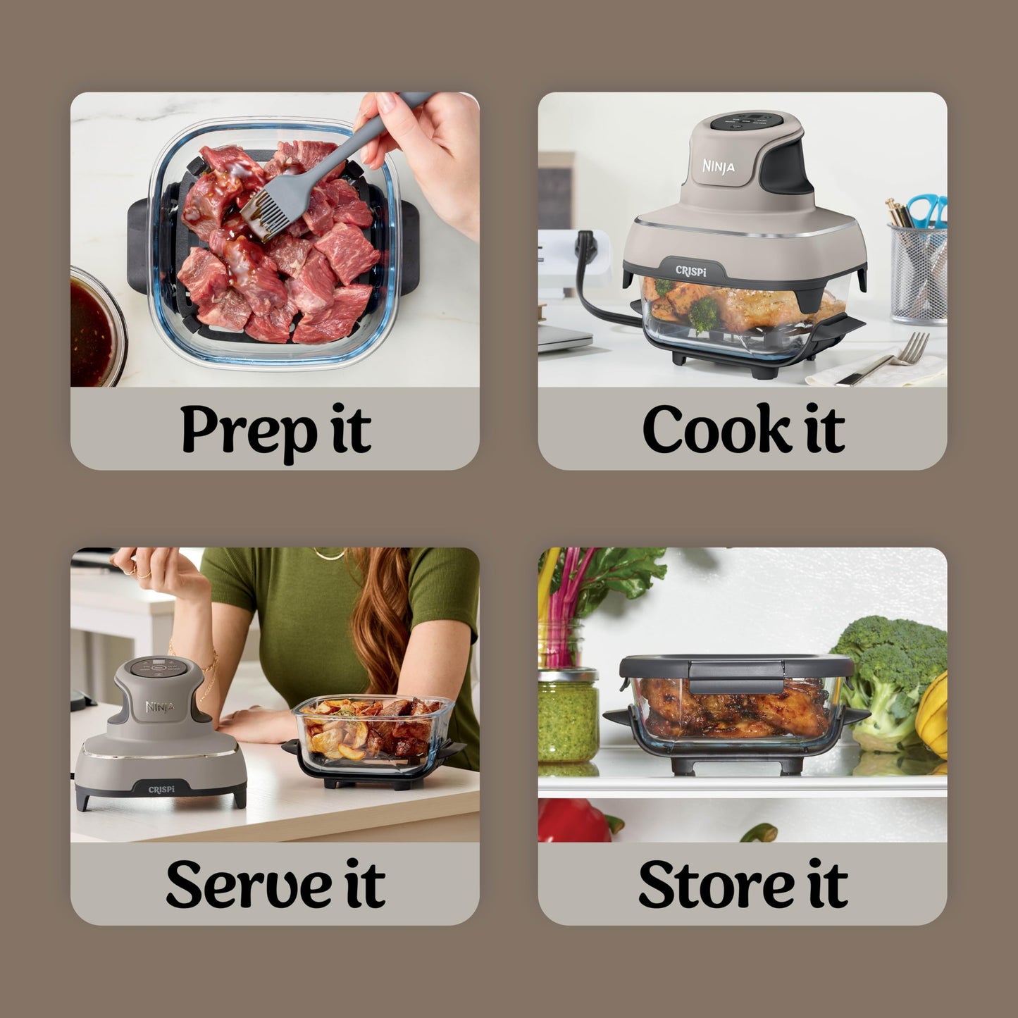 Ninja | Air Fryer | Crispi 4-in-1 Portable Cooking System | 4QT & 6 Cup Glass Containers, Crisper Plates & Storage Lids Included | Microwave, Freezer & Dishwasher Safe | Cherry Crush | FN101DR