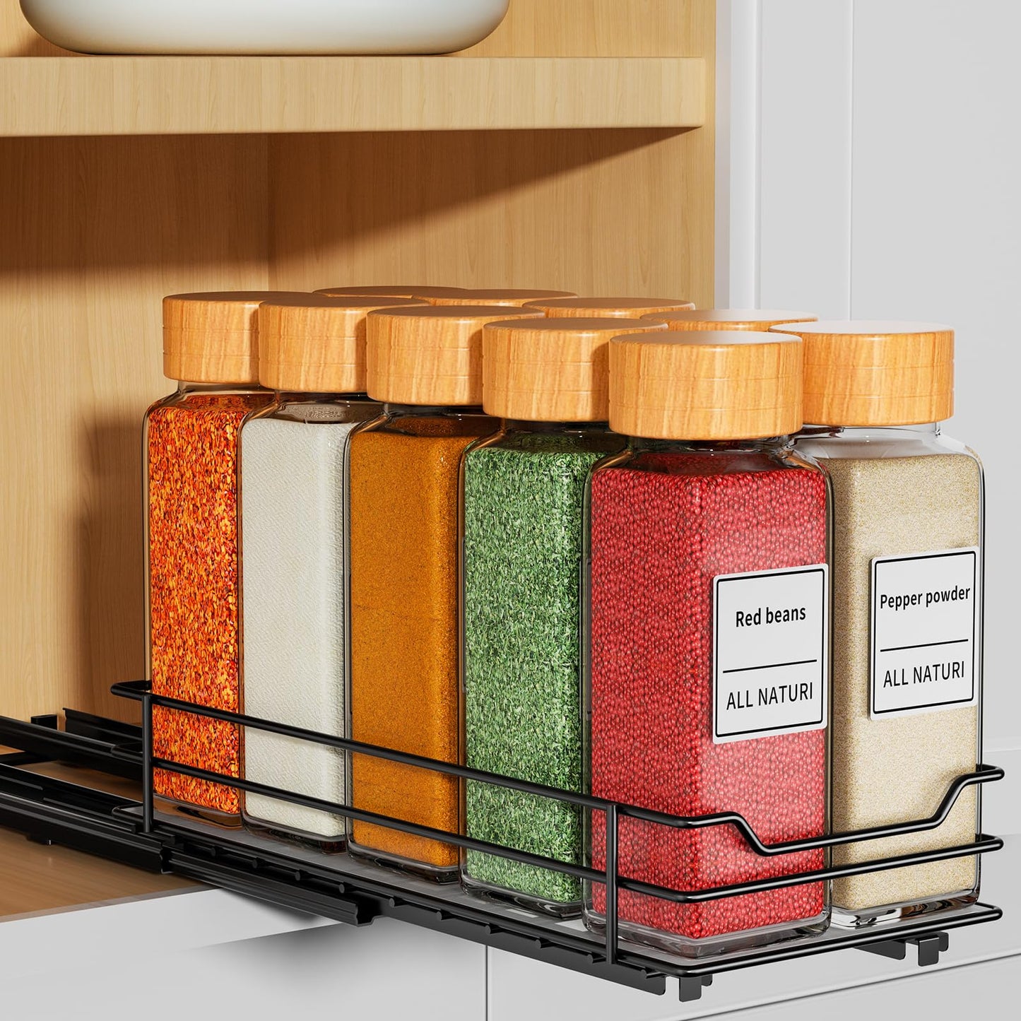 RCHYFEED Pull Out Spice Rack Organizer for Cabinet,Slide out Spice Organizer for Inside Cabinets,Heavy Duty Spice Organization for Kitchen and Pantry,Seasoning,Sauces(1-Tier,8.5" Wx10.5 Dx2.5 H)