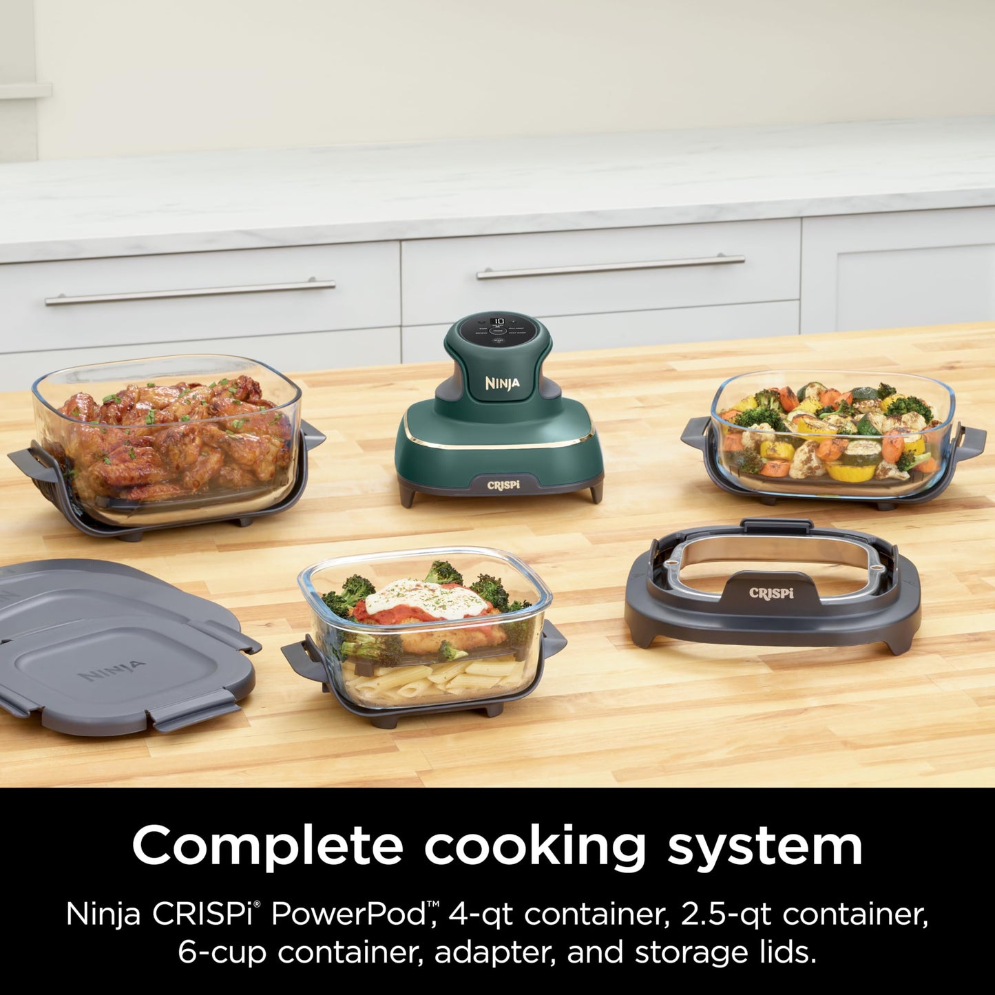 Ninja | Air Fryer | Crispi 4-in-1 Portable Cooking System | 4QT & 6 Cup Glass Containers, Crisper Plates & Storage Lids Included | Microwave, Freezer & Dishwasher Safe | Cherry Crush | FN101DR