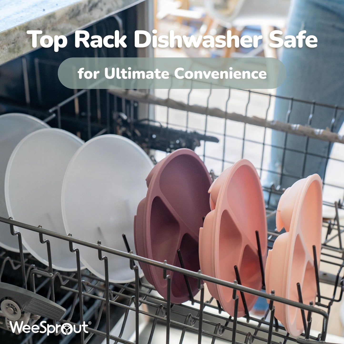 WeeSprout Suction Plates with Lids for Babies & Toddlers - 100% Silicone, Dinnerware Stays Put, Divided Design for Picky Eaters, Microwave & Dishwasher Friendly, 3 Pack