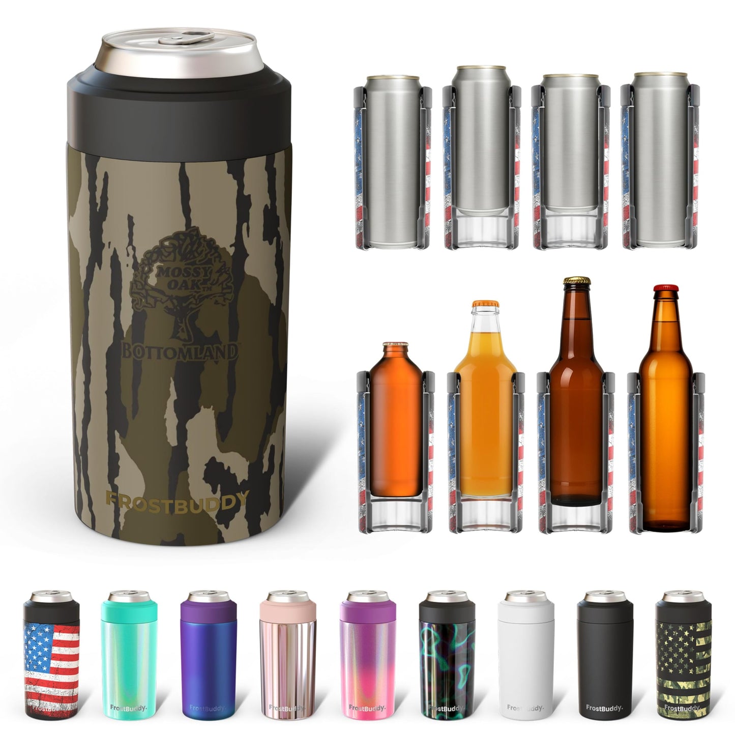 Frost Buddy Universal Buddy Can Cooler - Fits All - For Regular 12 & 16 oz or Slim-Size Bottles - Insulated Double -Walled Stainless Steel (All white)