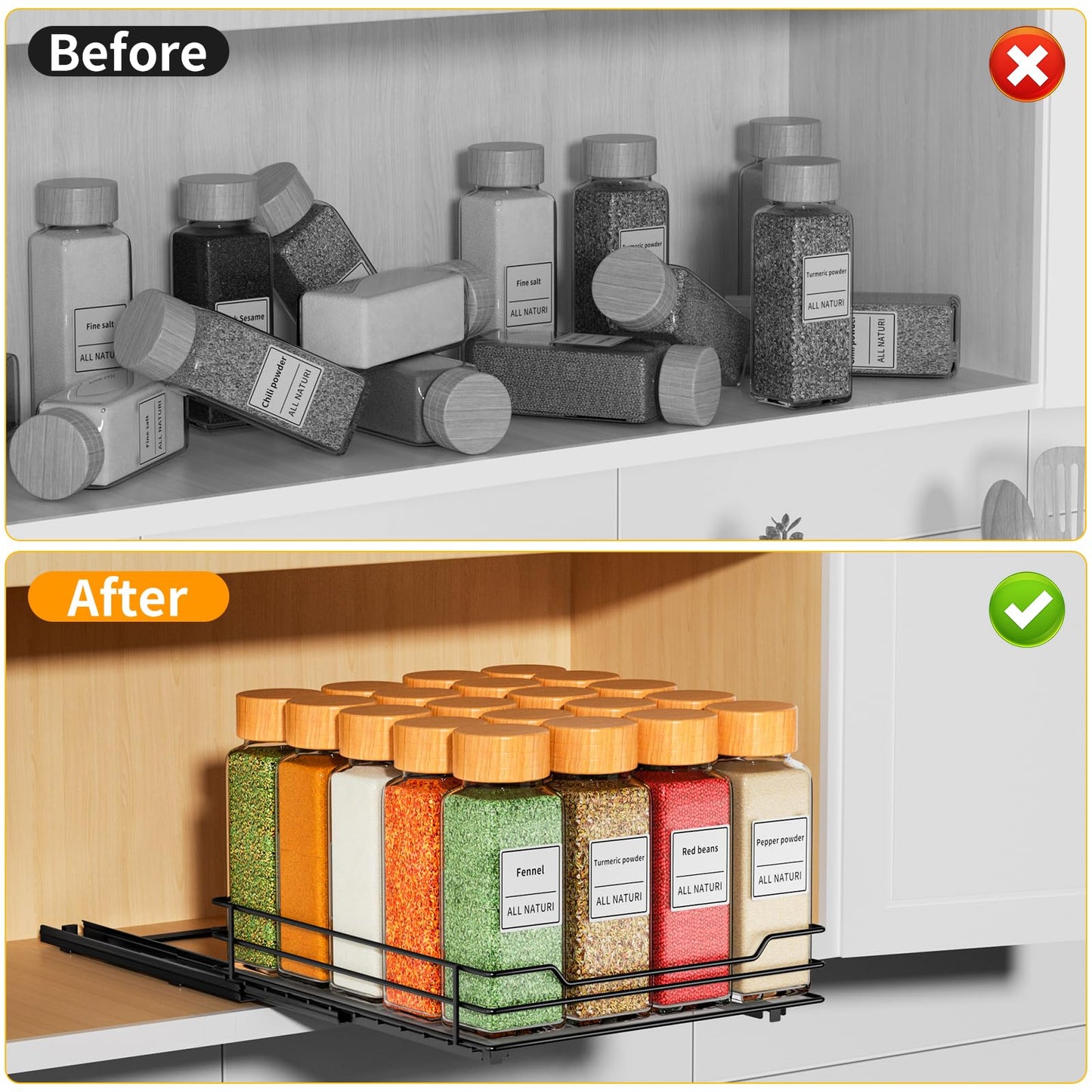 RCHYFEED Pull Out Spice Rack Organizer for Cabinet,Slide out Spice Organizer for Inside Cabinets,Heavy Duty Spice Organization for Kitchen and Pantry,Seasoning,Sauces(1-Tier,8.5" Wx10.5 Dx2.5 H)