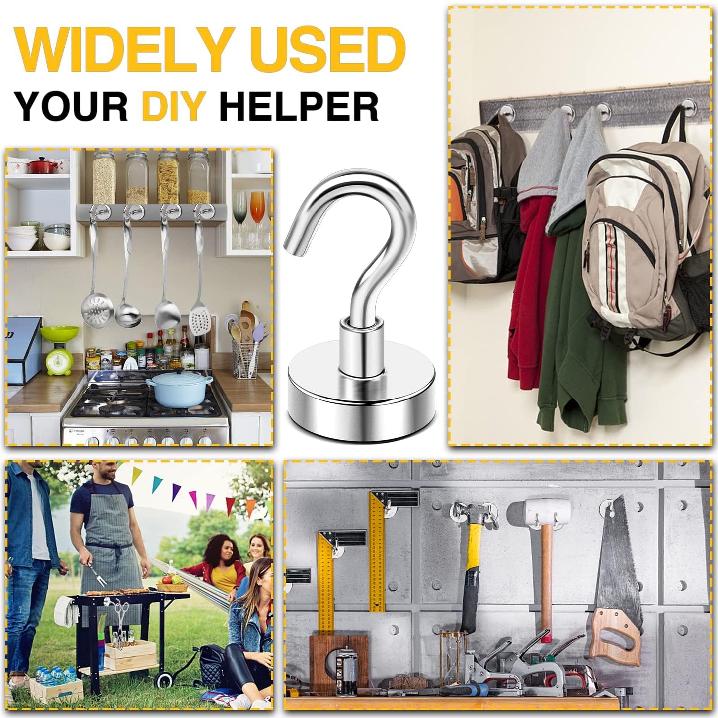 DIYMAG Magnetic Hooks, 30lbs+ Magnet Hook 2025 Cruise Cabin Ship Essentials Heavy Duty Strong Magnets Refrigerator Fridge Hanging for Classroom Beach Vacation Kitchen Grills Home 20 Pack (Silver)