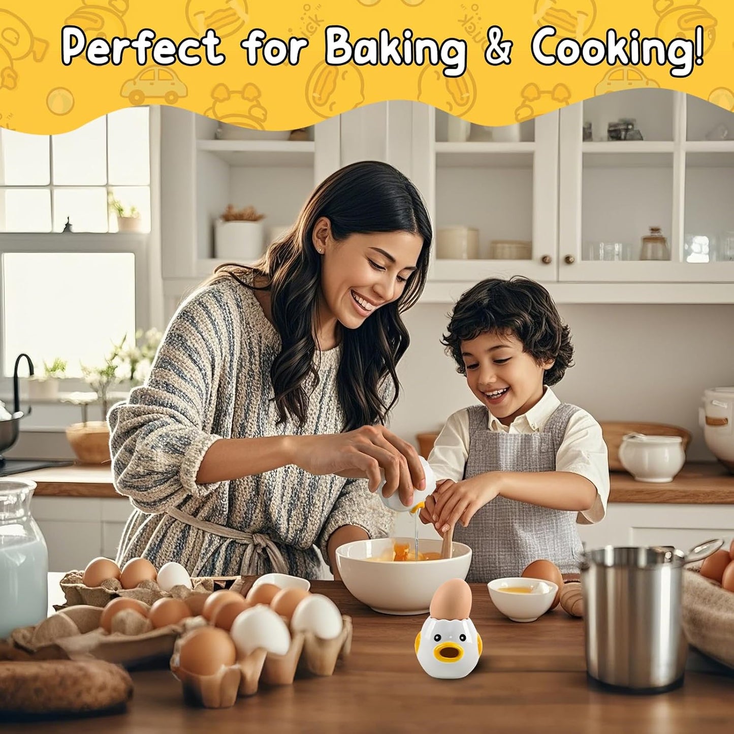 Cute Kitchen Gadgets【2 PCS】Egg Separator for Raw Eggs - Ceramic Egg White/Yolk Separator Tool, Baking Gifts for Women, Lovely Chicken Baking Supplies, Stuff, Accessories.