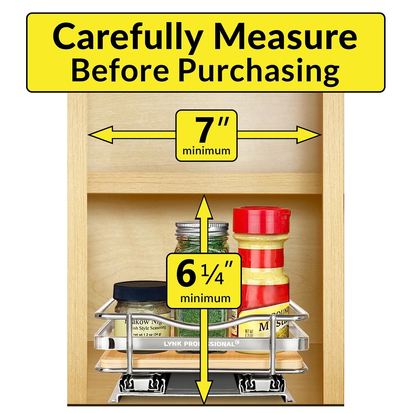 LYNK PROFESSIONAL® Pull Out Spice Rack Organizer for Inside Kitchen Cabinets - 4-3/8 inch Wide - Slide Out Drawer – Black Sliding Spice Cabinet Organization Shelf Racks - 2 Tier