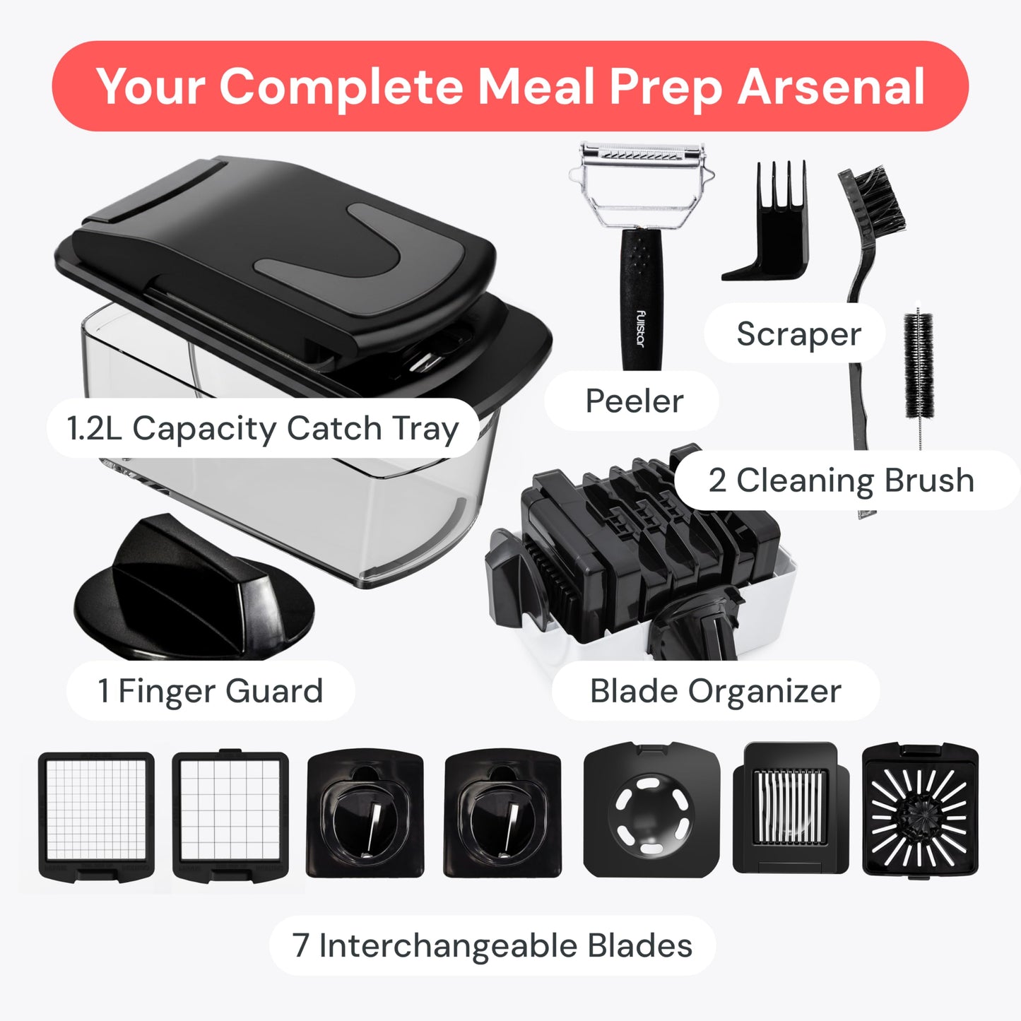 Fullstar The Original Pro Chopper - Vegetable Chopper and Spiralizer, Food Chopper with Container, Fruit Slicer, Kitchen Gadgets & Gifts, Home Essentials (8 in 1, White)