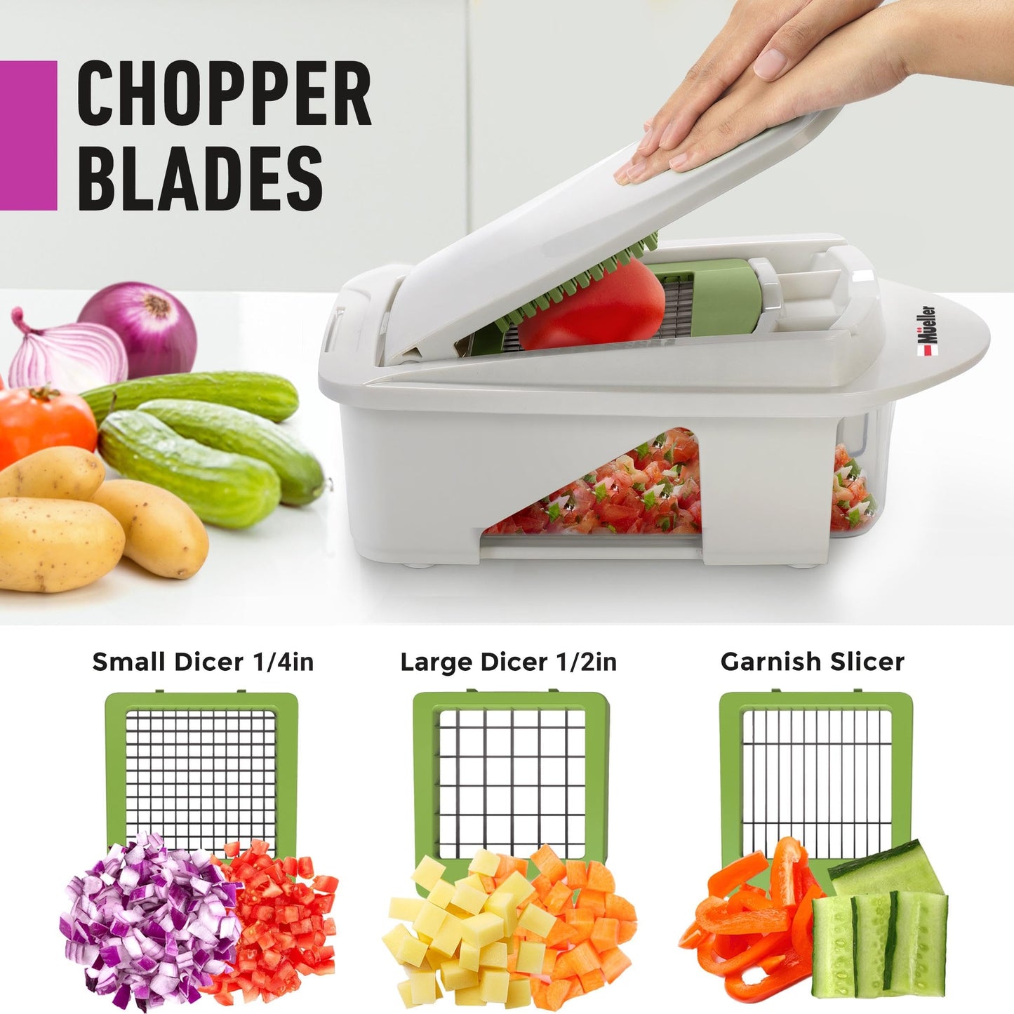 Mueller The Real Original Pro Chopper since 2013 Vegetable Chopper Mandoline Slicer, 8 Blade Food Veggie Chopper Onion Vegetable Cutter with Container, Kitchen Gadgets & Essentials, (10 in 1)