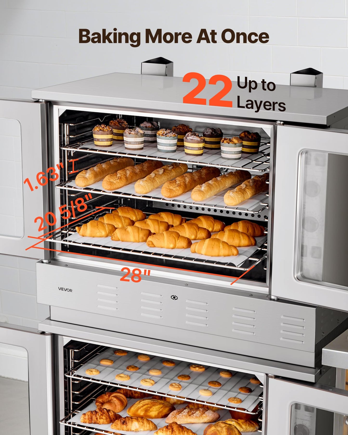 VEVOR Commercial Convection Oven, 21L/19Qt, Quarter-Size Conventional Oven Countertop, 1440W 3-Tier Toaster w/Front Glass Door, Electric Baking Oven w/Trays Wire Racks Clip Gloves, 120V