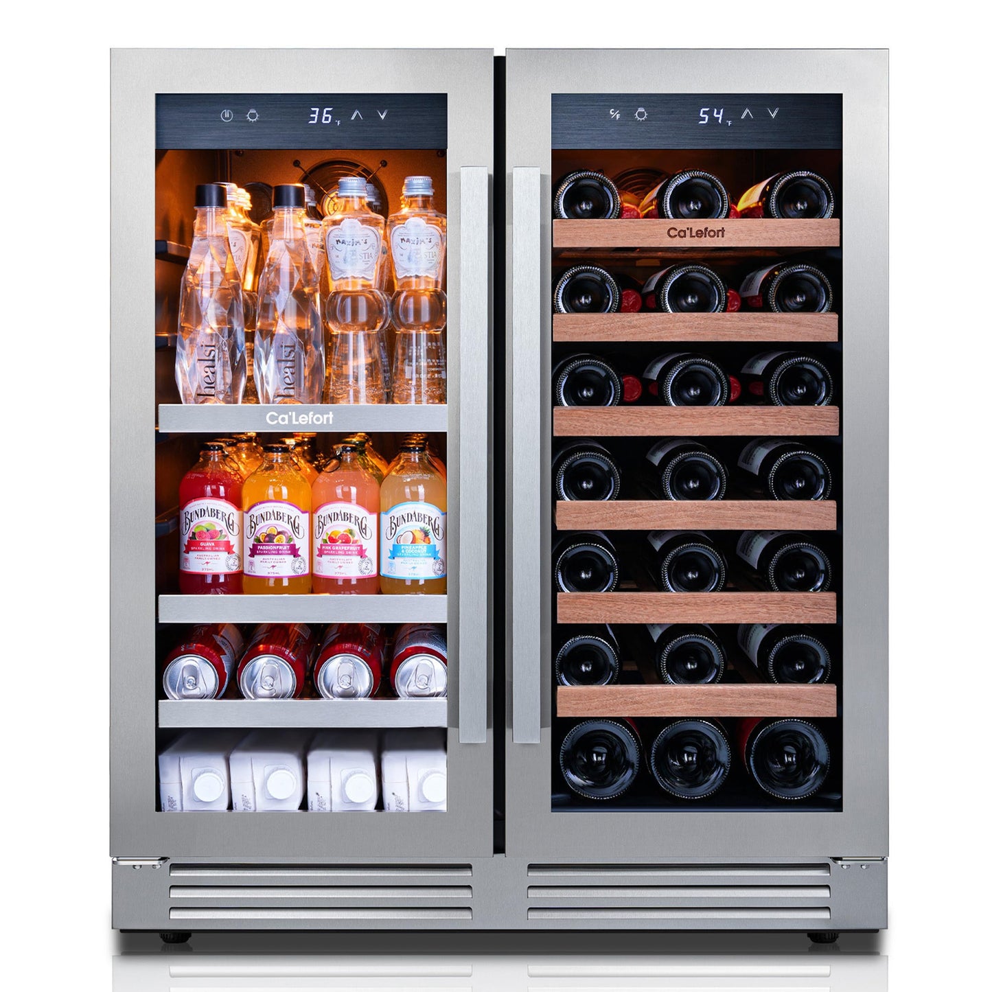 Ca'Lefort 24 Inch Wine and Beverage Refrigerator, 60 Can and 20 Bottle Wine Fridge 36-72°F, 3 LED Dual Zone Wine Cooler with Glass Door, Built-in Compressor Refrigerator for Home/Kitchen (4.10 cu.ft)