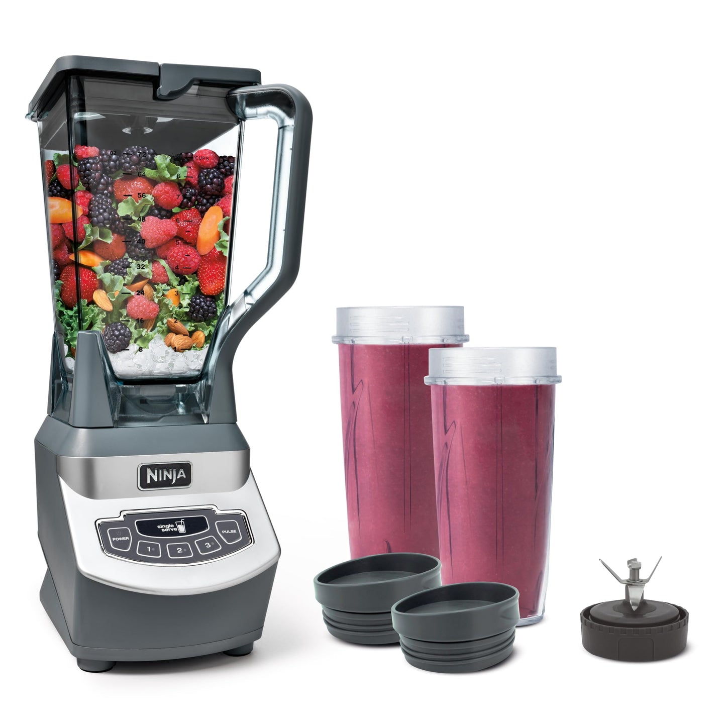 Ninja BN801 Professional Plus Kitchen System, 1400 WP, 5 Functions for Smoothies, Chopping, Dough & More with Auto IQ, 72-oz.* Blender Pitcher, 64-oz. Processor Bowl, (2) 24-oz. To-Go Cups, Grey