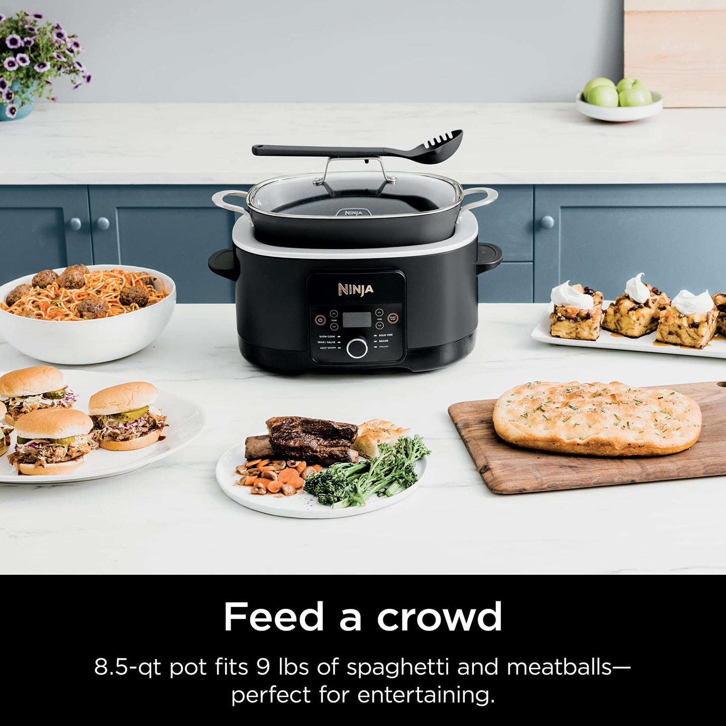 Ninja MC1001 Foodi PossibleCooker PRO 8.5 Quart Multi-Cooker, with 8-in-1 Slow Cooker, Dutch Oven, Steamer, Glass Lid Integrated Spoon, Nonstick, Oven Safe Pot to 500°F, Sea Salt Gray