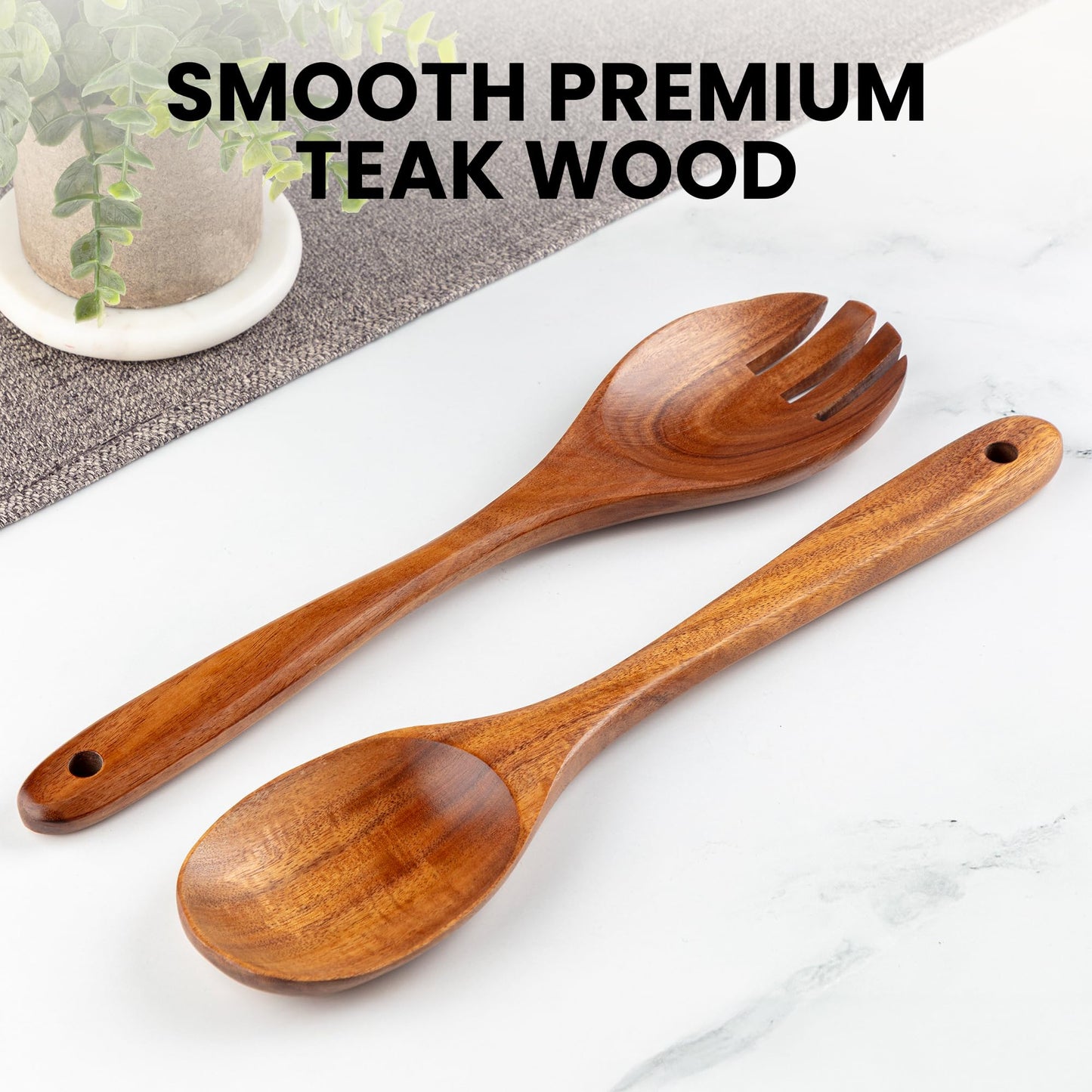 Zulay Kitchen 9.4" Teak Wooden Cooking Spoon – Durable, Non-Stick Wooden Utensil for Cooking, Stirring, Mixing & Serving – Heat-Resistant, Smooth Finish Kitchen Spoon for Nonstick Cookware