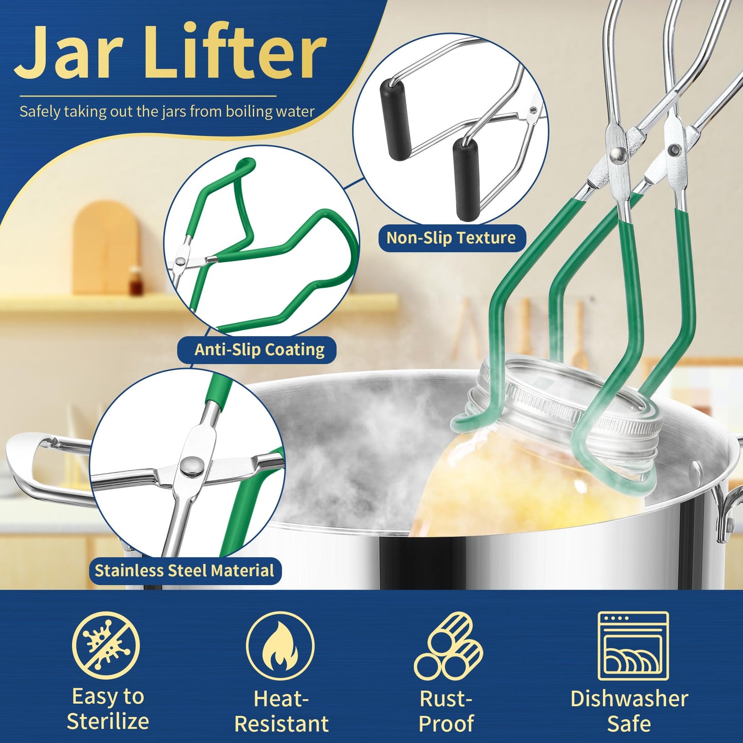 Canning Supplies Starter Kit with Canning Rack,Canning Kit for Beginners 11 Pcs, Jar Lifter, Funnel, Wrench, Tongs, Lid Lifter, Bubble Popper, Labels, Ladle, Measuring Spoon - Black