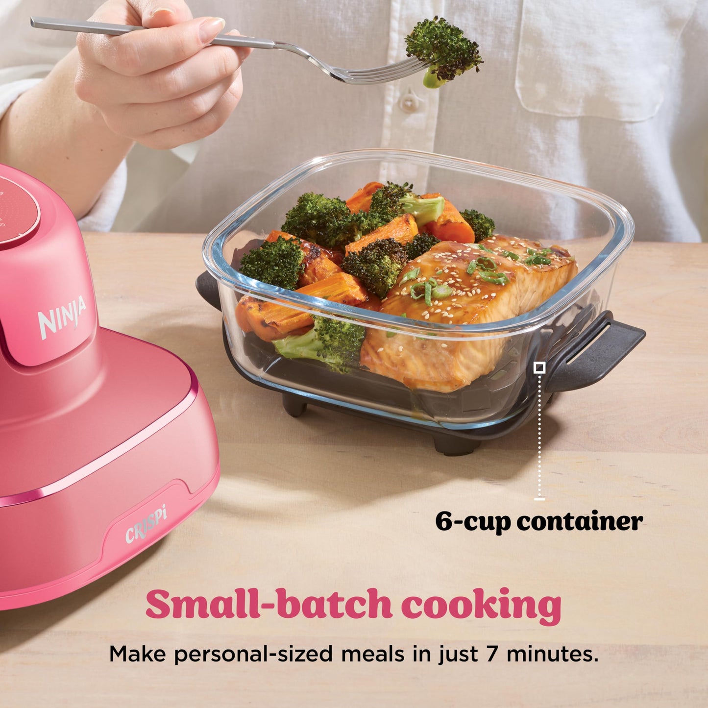 Ninja | Air Fryer | Crispi 4-in-1 Portable Cooking System | 4QT & 6 Cup Glass Containers, Crisper Plates & Storage Lids Included | Microwave, Freezer & Dishwasher Safe | Cherry Crush | FN101DR