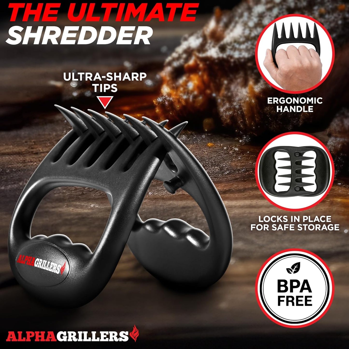 Alpha Grillers Meat Shredder Claws - BBQ Smoker Accessories Grilling Gifts for Men - Stocking Stuffers for Men - White Elephant Gifts Useful Ideas - Grill Tools for Pulled Pork