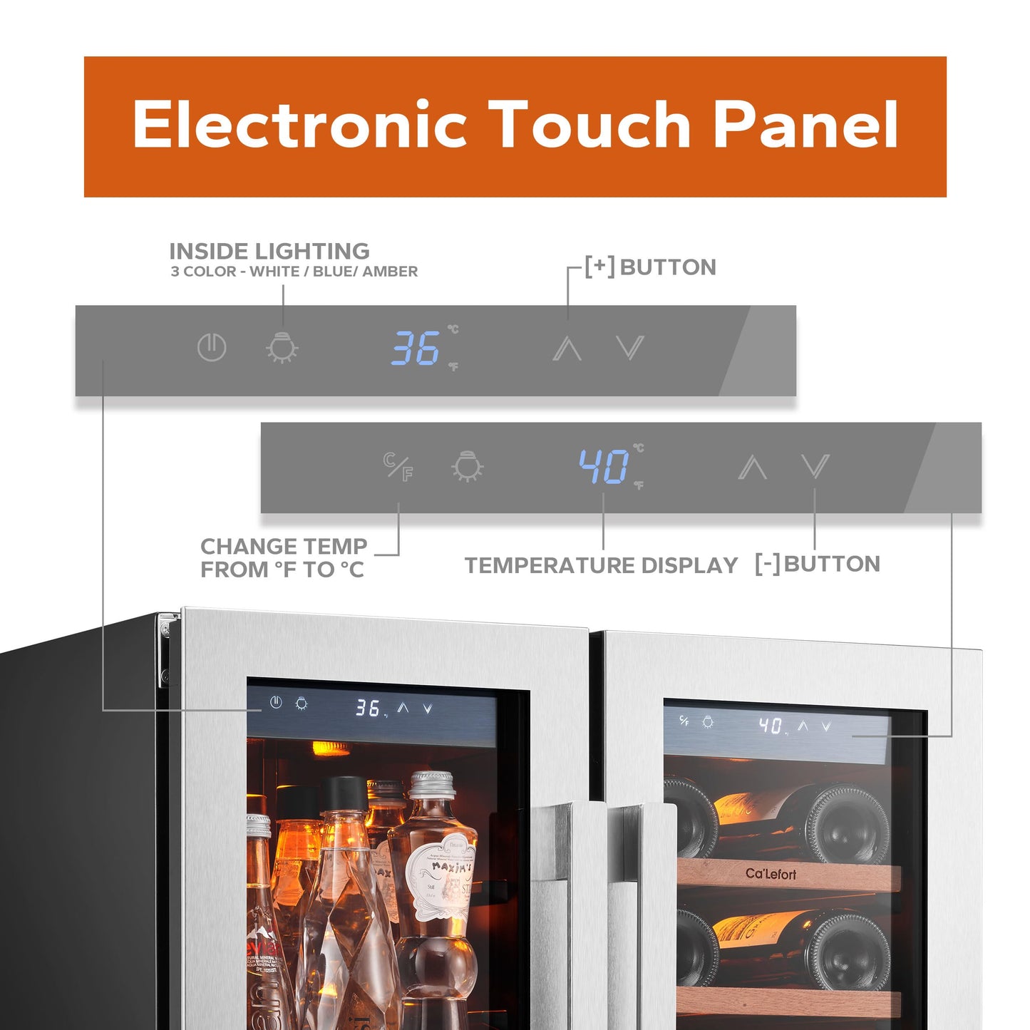 Ca'Lefort 24 Inch Wine and Beverage Refrigerator, 60 Can and 20 Bottle Wine Fridge 36-72°F, 3 LED Dual Zone Wine Cooler with Glass Door, Built-in Compressor Refrigerator for Home/Kitchen (4.10 cu.ft)