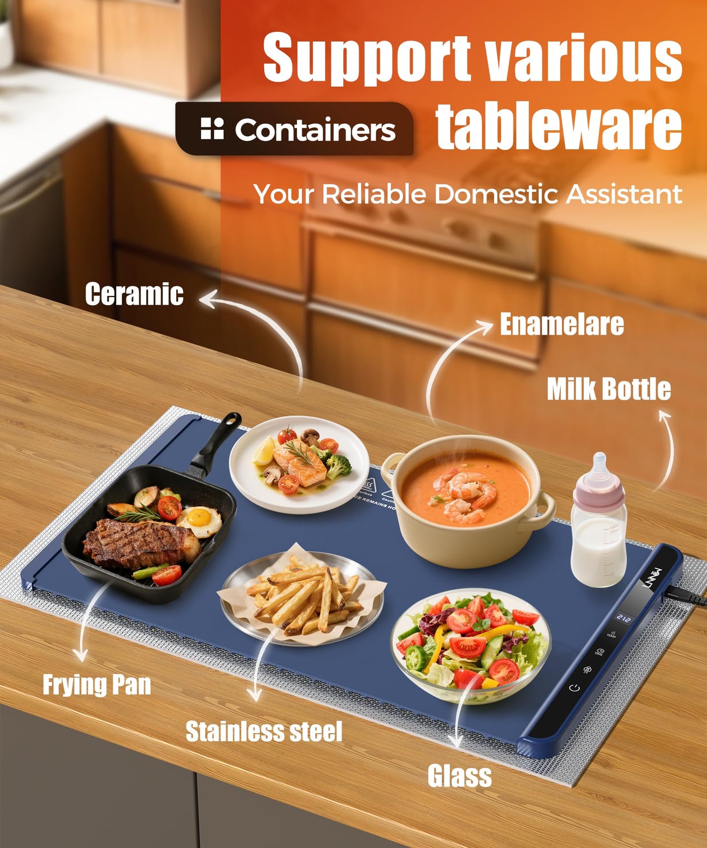 Food Warming Mat with Heat-Resistant Pad, 26X15 Inch, 6 Temperature & 6 Timer Settings, Child Lock Safety,Food Warmer Chafing Dishes for Buffet,Gatherings,Parties,Everyday Use