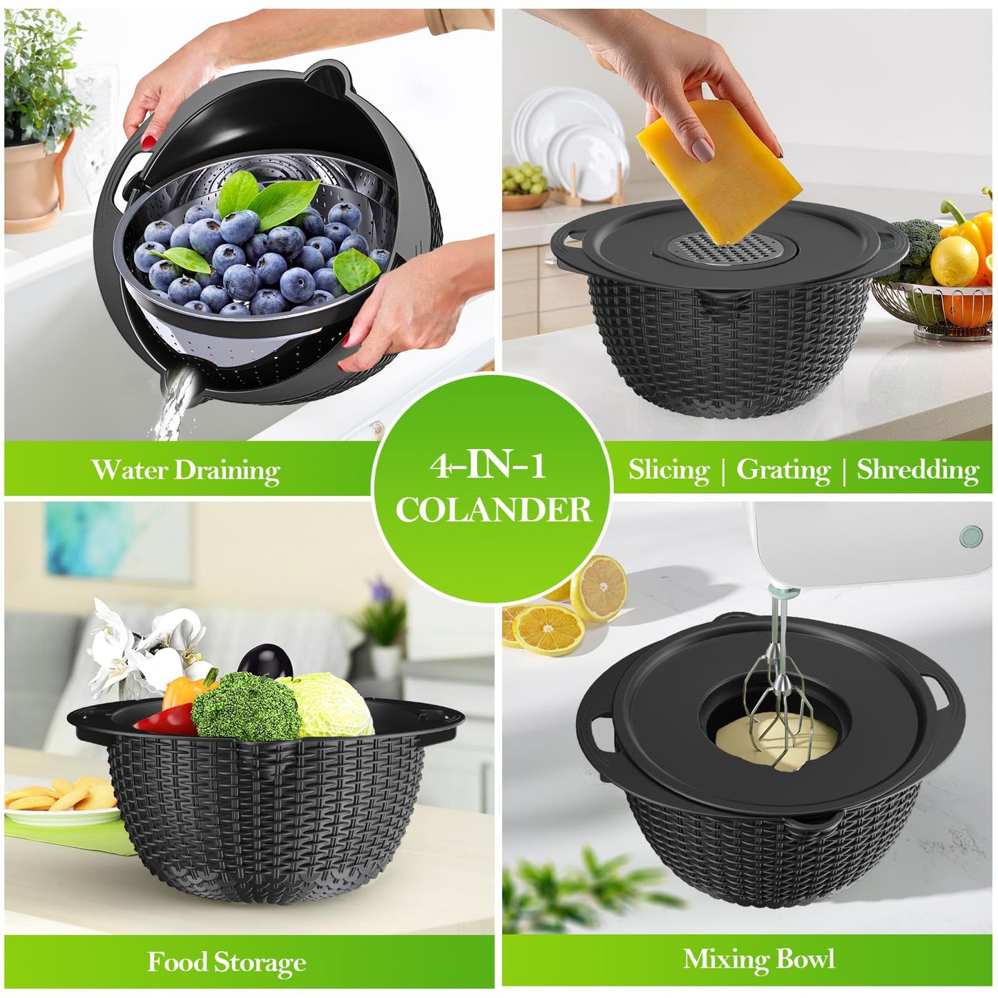 Over the Sink Colander - Strainers and Colanders - Stainless Steel Strainer - Expandable Sink Colander with Rubber Grip for Strain, Drain, Rinse Fruits, Vegetables, Home Kitchen Essentials