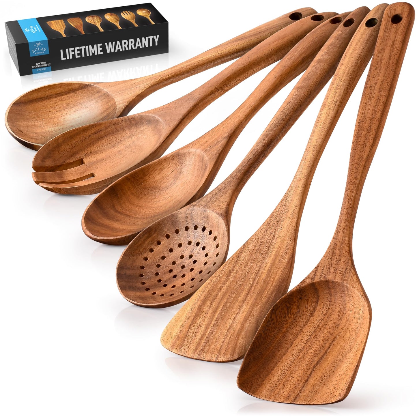 Zulay Kitchen 9.4" Teak Wooden Cooking Spoon – Durable, Non-Stick Wooden Utensil for Cooking, Stirring, Mixing & Serving – Heat-Resistant, Smooth Finish Kitchen Spoon for Nonstick Cookware
