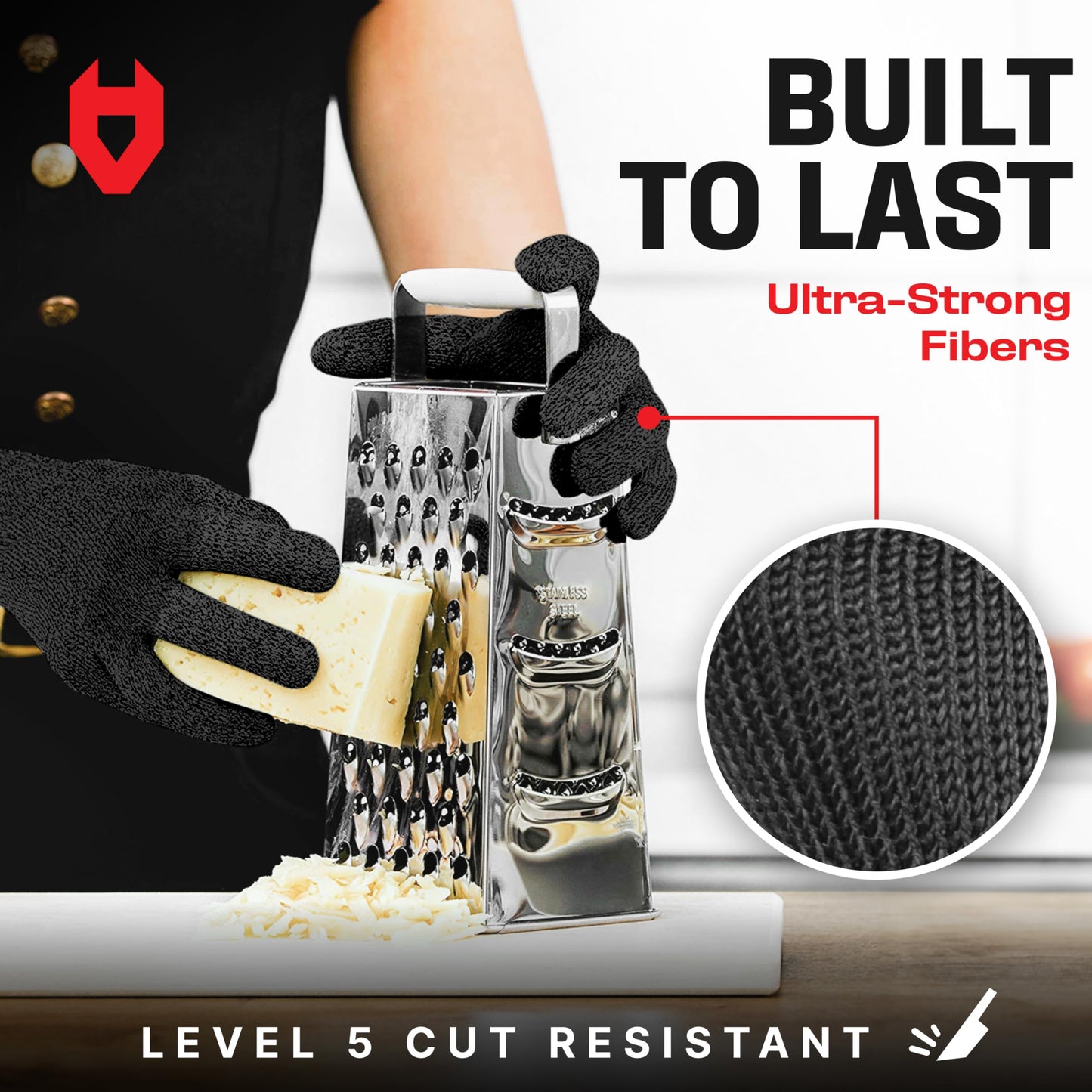 NoCry Cut Resistant Gloves Food Grade with Grip Dots for Superb Grip - Breathable & Lightweight Cutting Gloves for Chefs - Ambidextrous - Cut Resistant Kitchen Gloves for Cutting or Woodworking Gloves