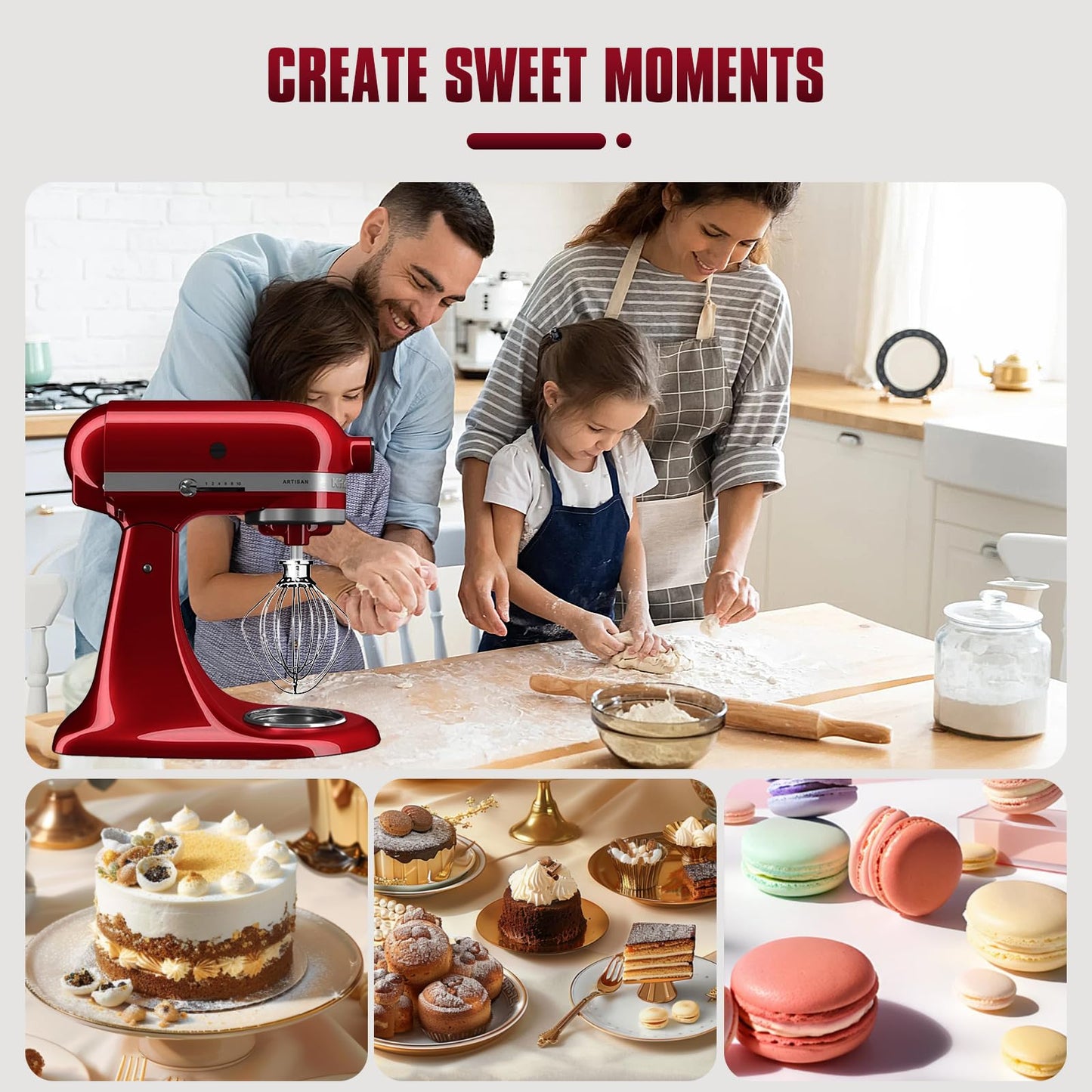 Whole Stainless Steel K45WW Whisk Attachment for KitchenAid 4.5-5 Tilt-Head Mixer, Dishwasher Safe Wire Whip for Kitchen Aid