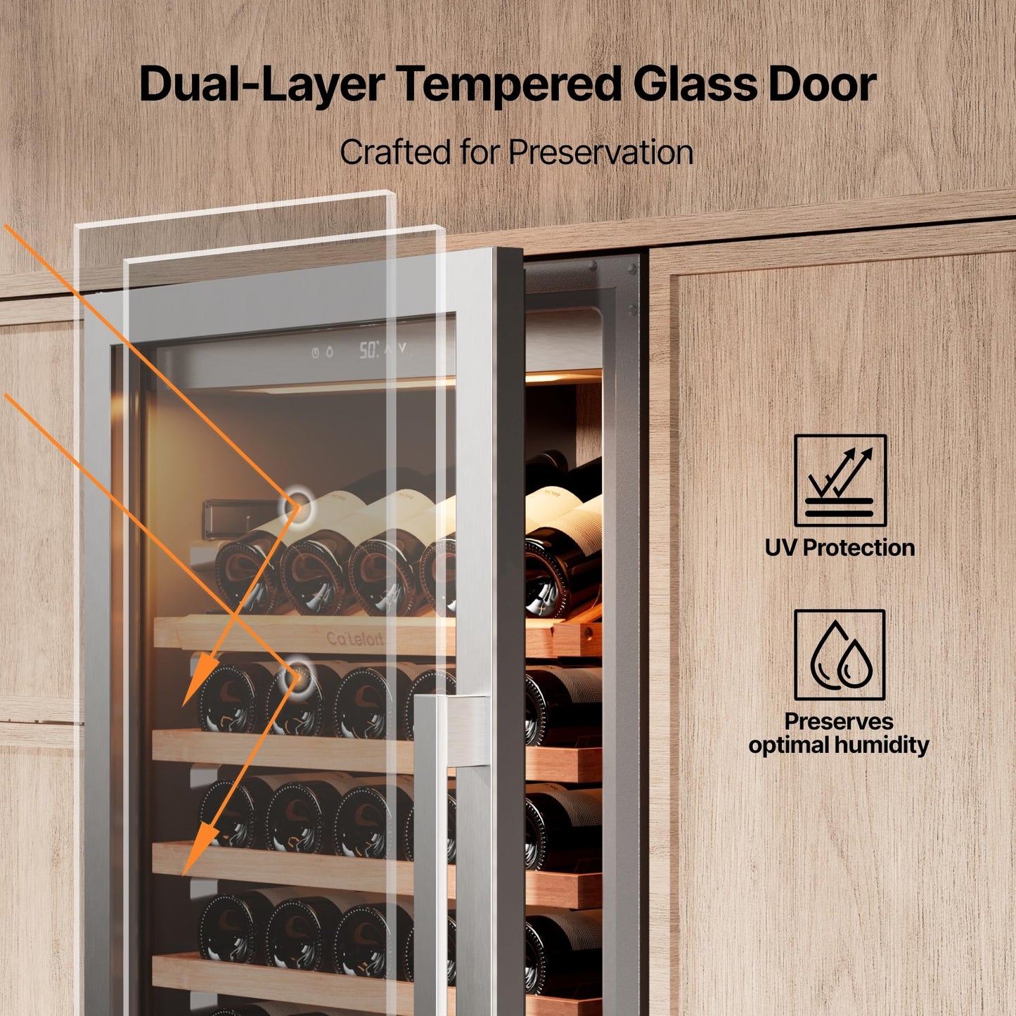 Ca'Lefort 24 Inch Wine Fridge, Dual Zone 90 Bottle Wine Cooler Refrigerator, 40-65°F Refrigerator with Glass Door, 3 LED Built-in/Freestanding Fridge for Bar/Kitchen/Resterant (Left-Hinged)