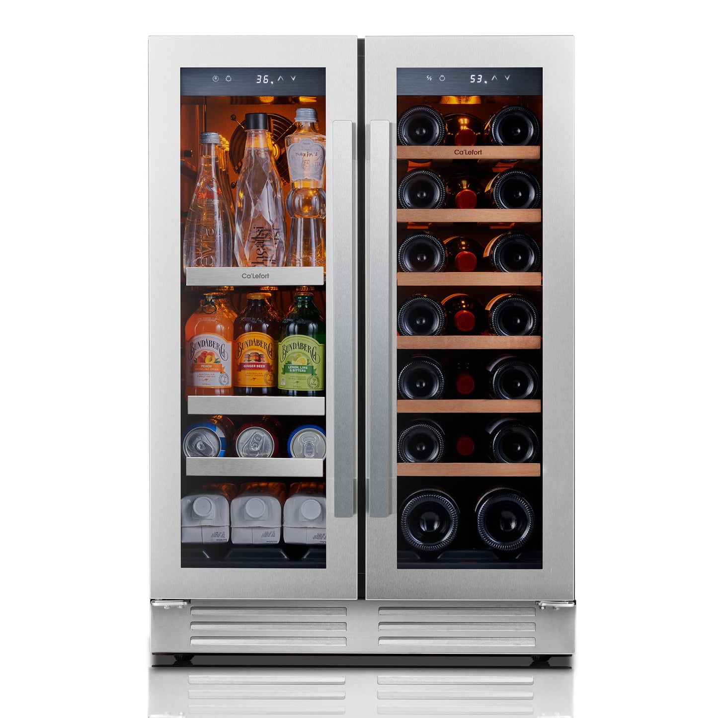 Ca'Lefort 24 Inch Wine and Beverage Refrigerator, 60 Can and 20 Bottle Wine Fridge 36-72°F, 3 LED Dual Zone Wine Cooler with Glass Door, Built-in Compressor Refrigerator for Home/Kitchen (4.10 cu.ft)