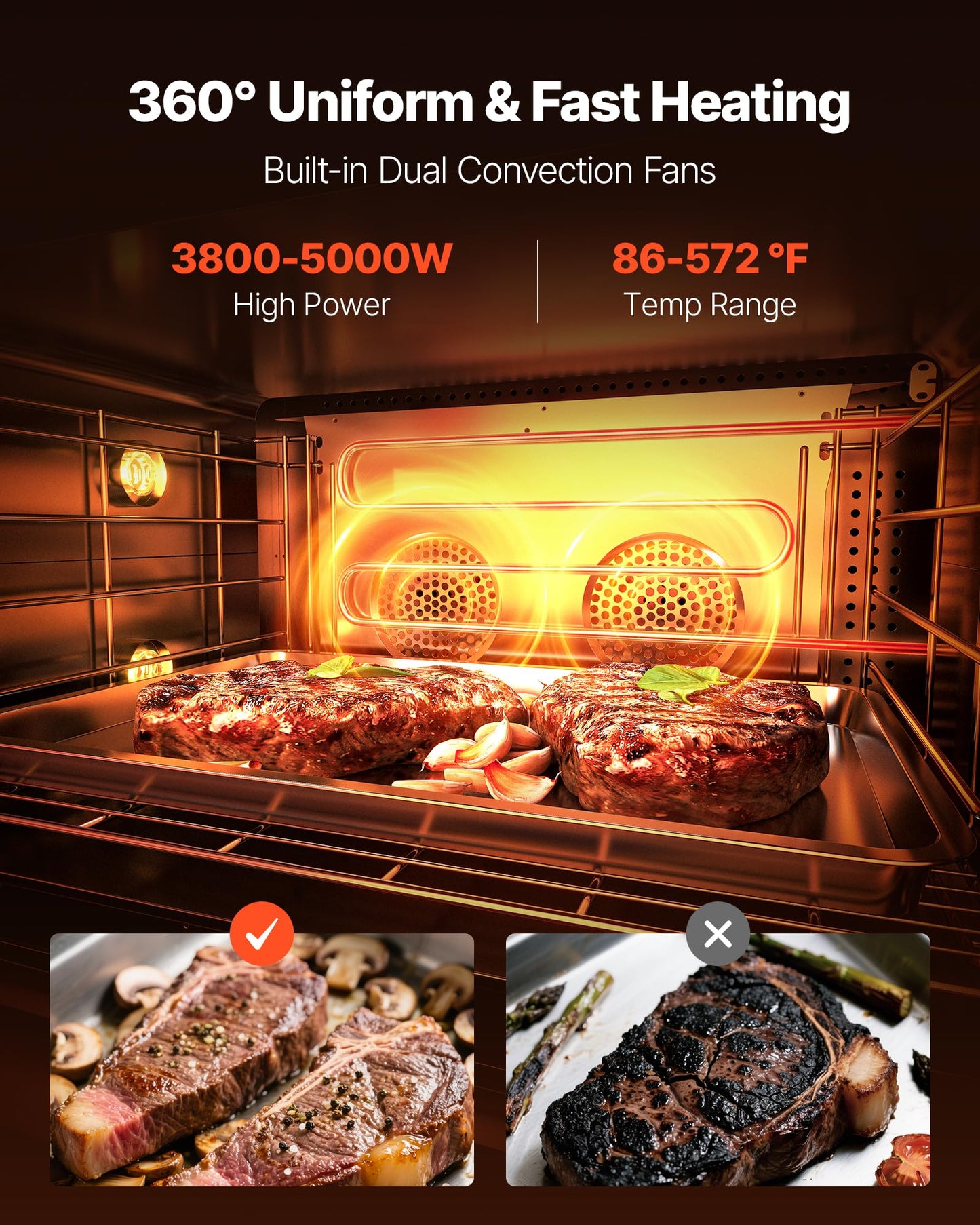 VEVOR Commercial Convection Oven, 21L/19Qt, Quarter-Size Conventional Oven Countertop, 1440W 3-Tier Toaster w/Front Glass Door, Electric Baking Oven w/Trays Wire Racks Clip Gloves, 120V