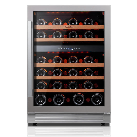 Ca'Lefort 24 Inch Wine and Beverage Refrigerator, 60 Can and 20 Bottle Wine Fridge 36-72°F, 3 LED Dual Zone Wine Cooler with Glass Door, Built-in Compressor Refrigerator for Home/Kitchen (4.10 cu.ft)