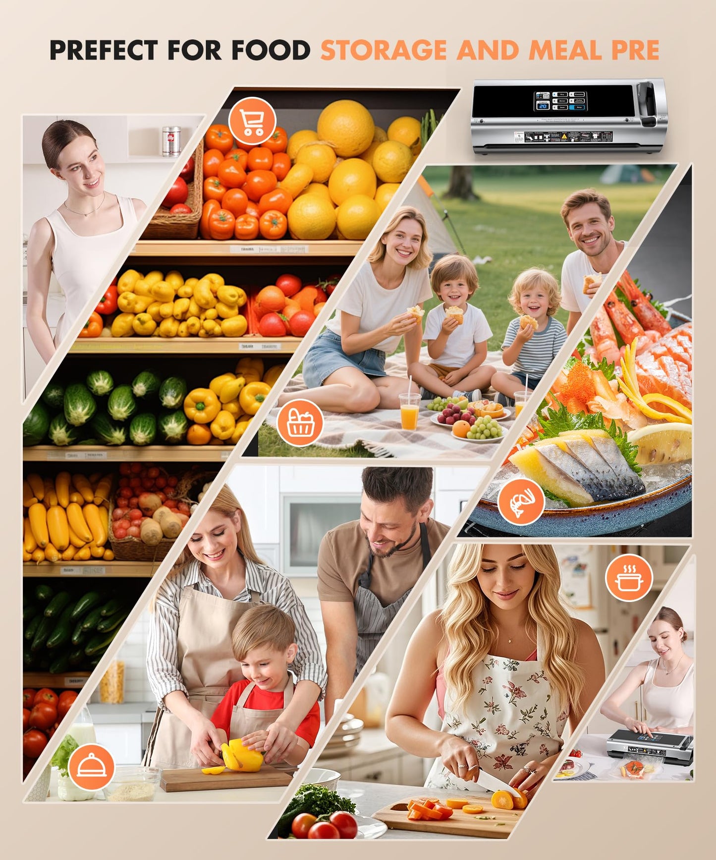 90KPa Portable Vacuum Sealer Machine for Food, One-Touch Open Lid, Detachable & Easy to Clean, Vertical Placement Saves Space, Powerful Suction for Freezer Bags & Food Storage