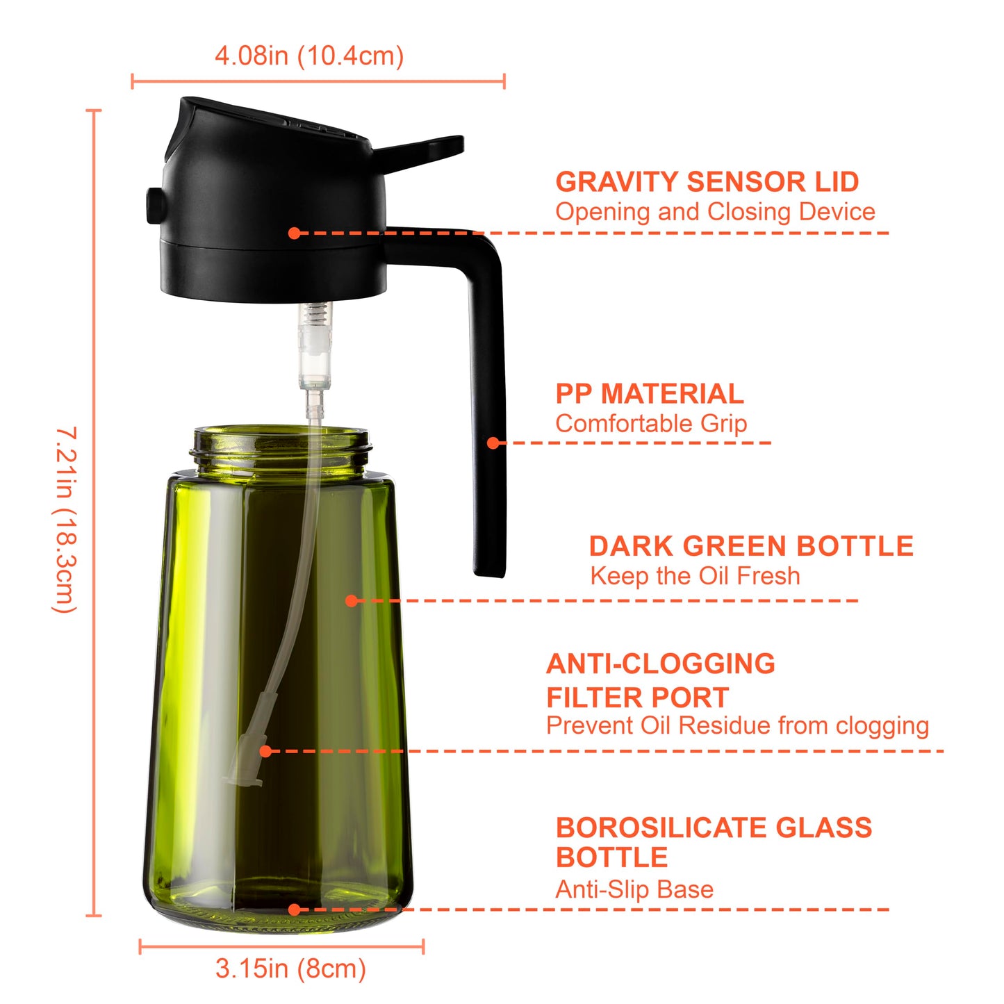 CXINYI - 16oz/470ml Olive Oil Dispenser for Kitchen with Stickers - 2 in 1 Olive Oil Sprayer for Cooking, Air Fryer, and Salad, Black&Green (Light-Proof Kitchen Gadget)