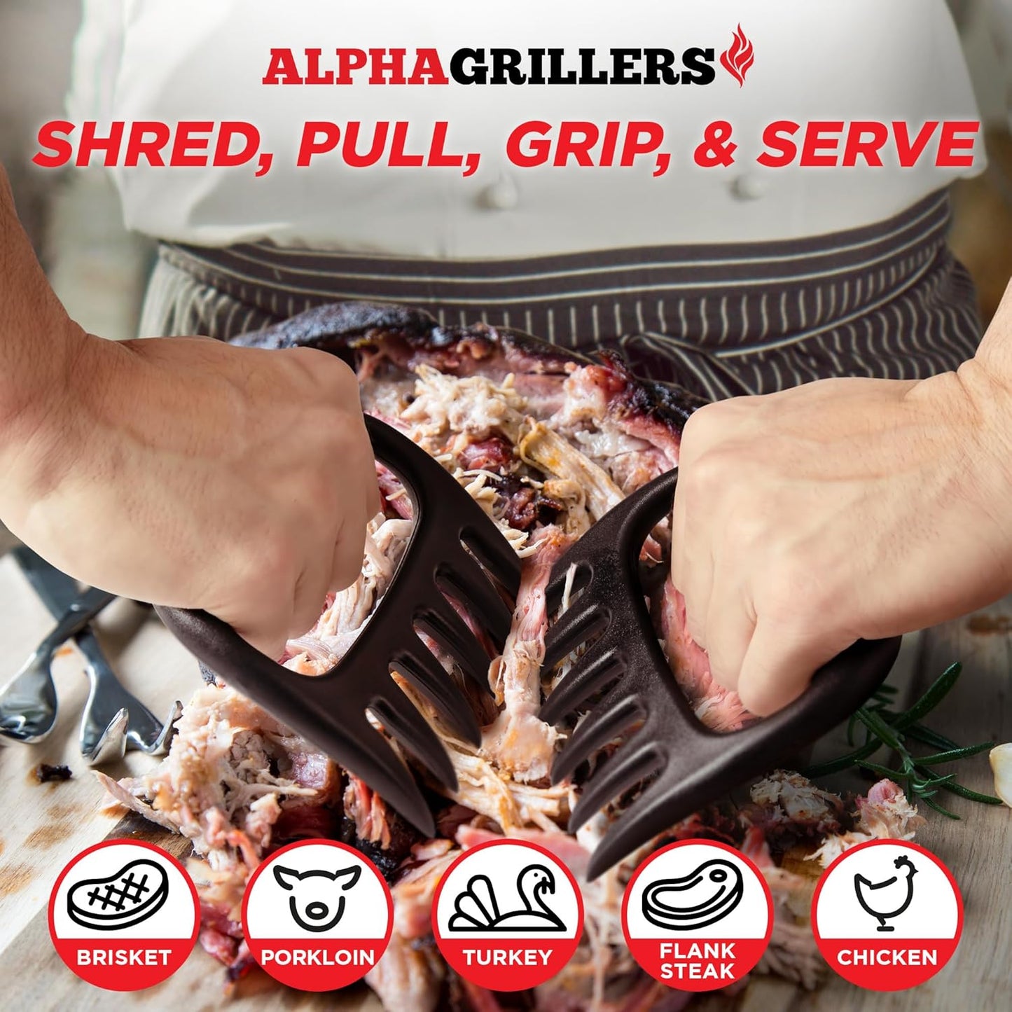 Alpha Grillers Meat Shredder Claws - BBQ Smoker Accessories Grilling Gifts for Men - Stocking Stuffers for Men - White Elephant Gifts Useful Ideas - Grill Tools for Pulled Pork