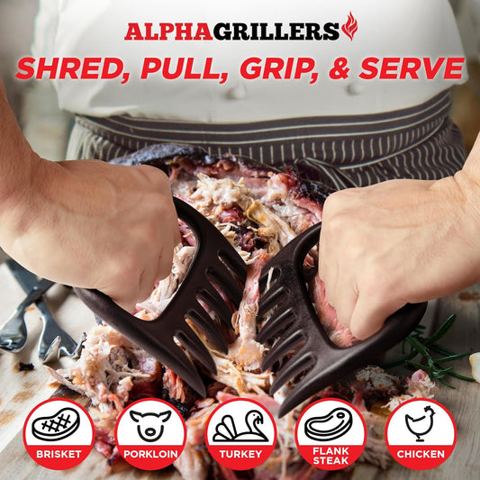 Alpha Grillers Meat Shredder Claws - BBQ Smoker Accessories Grilling Gifts for Men - Stocking Stuffers for Men - White Elephant Gifts Useful Ideas - Grill Tools for Pulled Pork