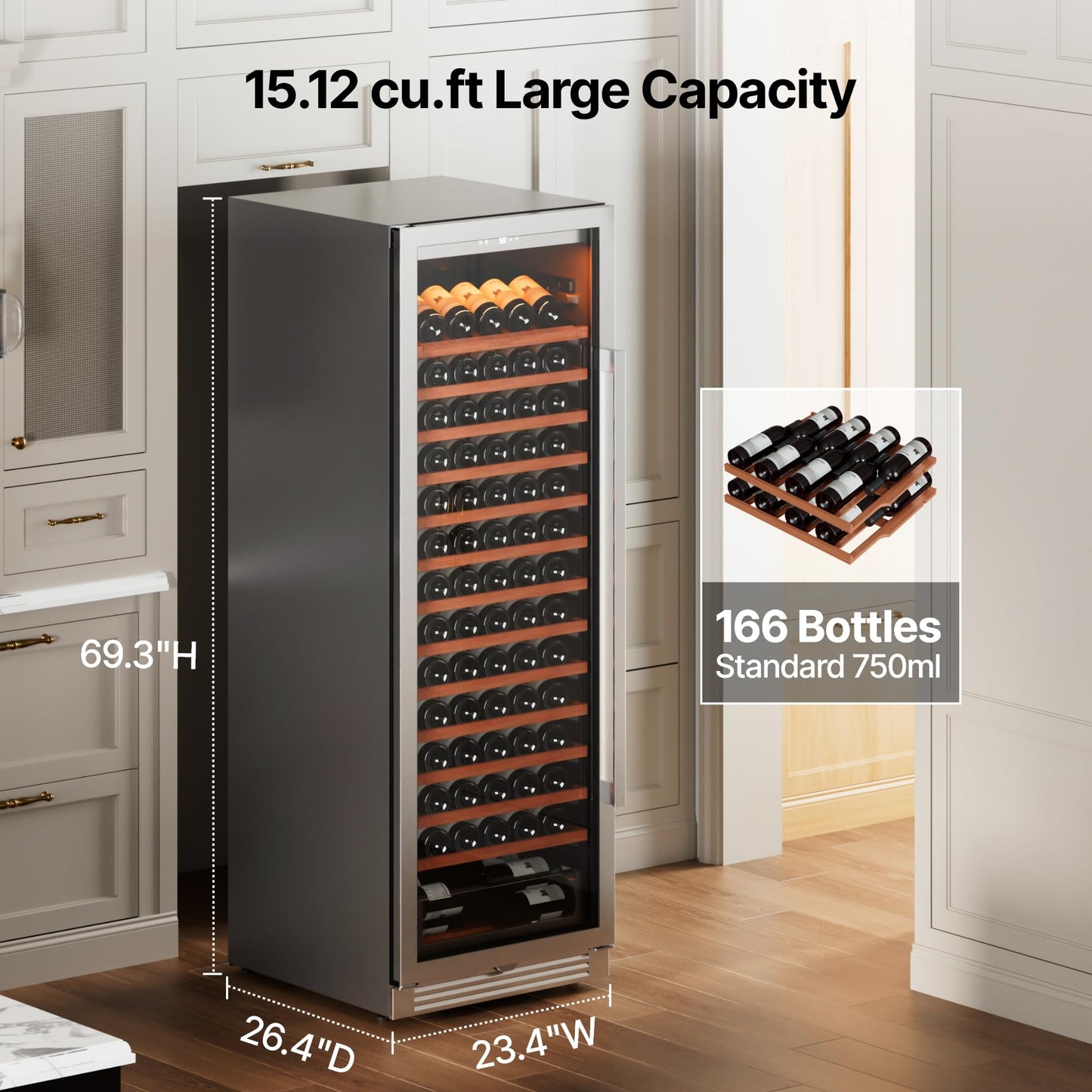 Ca'Lefort 24 Inch Wine Fridge, Dual Zone 90 Bottle Wine Cooler Refrigerator, 40-65°F Refrigerator with Glass Door, 3 LED Built-in/Freestanding Fridge for Bar/Kitchen/Resterant (Left-Hinged)