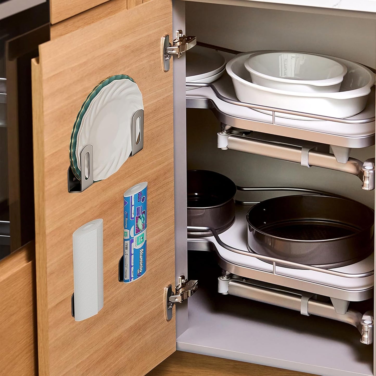 Under Cabinet Cutting Board Holder - 4 Pcs Cutting Board Holder Pot Lids Rack Storage Stainless Steel Under Shelf Counter Chopping Board(Grey)