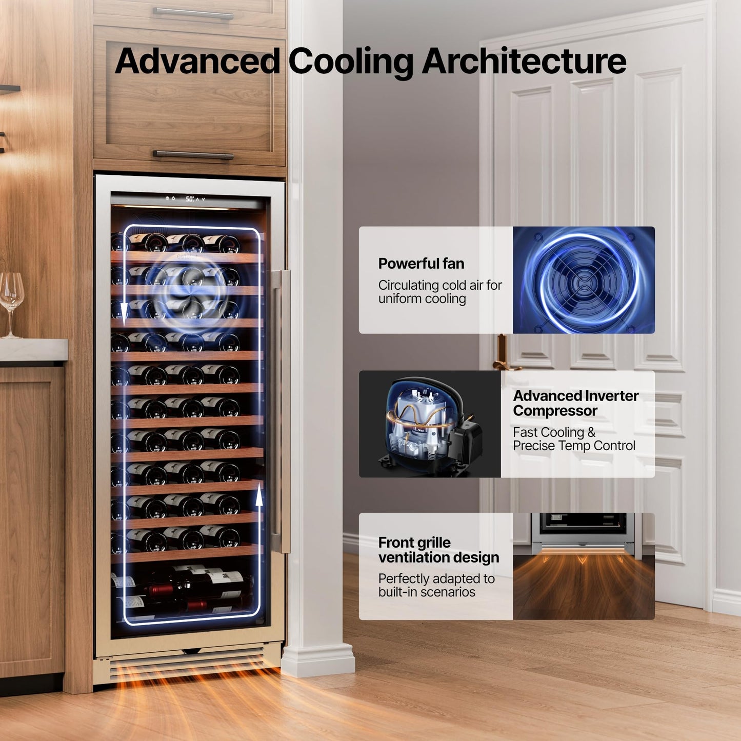 Ca'Lefort 24 Inch Wine Fridge, Dual Zone 90 Bottle Wine Cooler Refrigerator, 40-65°F Refrigerator with Glass Door, 3 LED Built-in/Freestanding Fridge for Bar/Kitchen/Resterant (Left-Hinged)