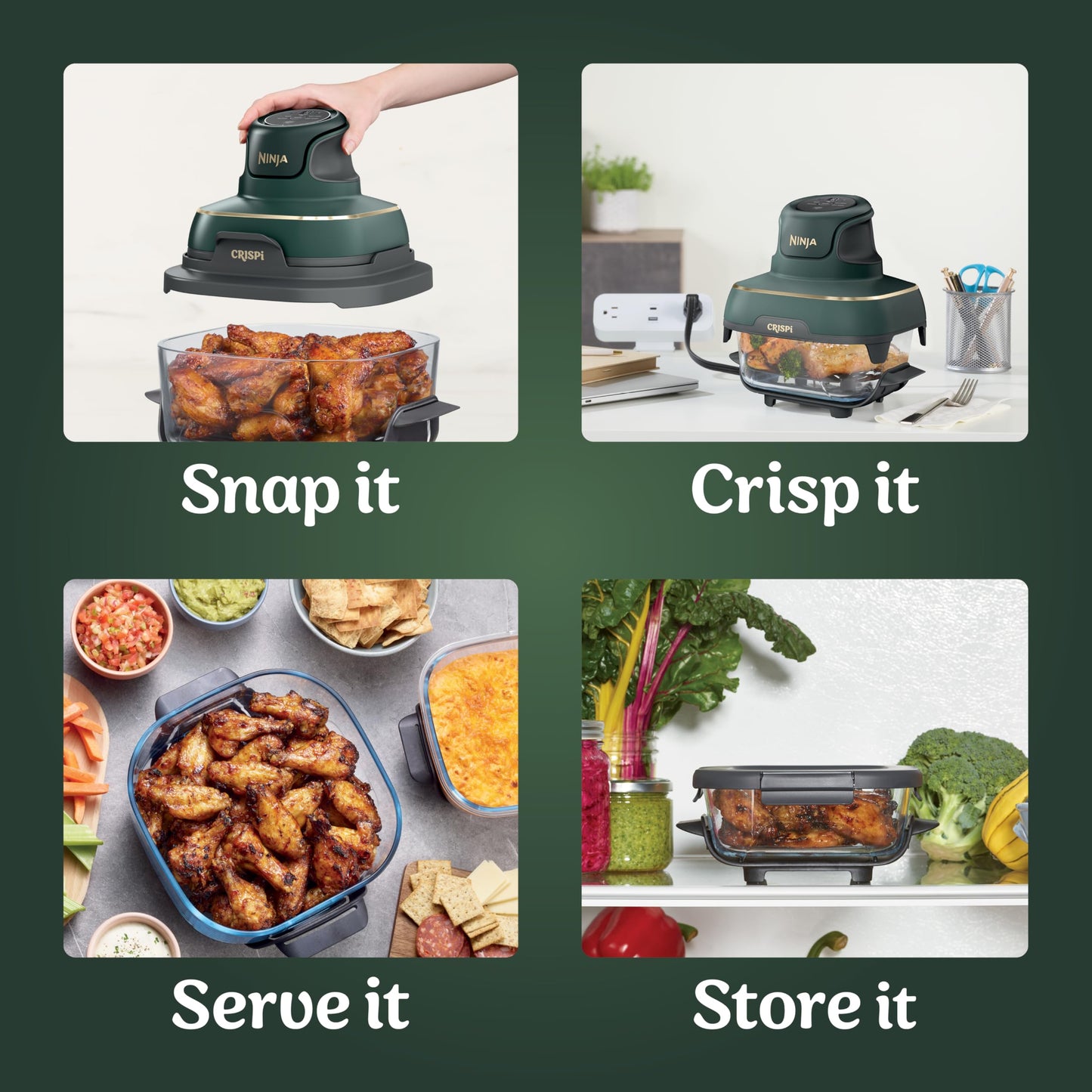 Ninja | Air Fryer | Crispi 4-in-1 Portable Cooking System | 4QT & 6 Cup Glass Containers, Crisper Plates & Storage Lids Included | Microwave, Freezer & Dishwasher Safe | Cherry Crush | FN101DR