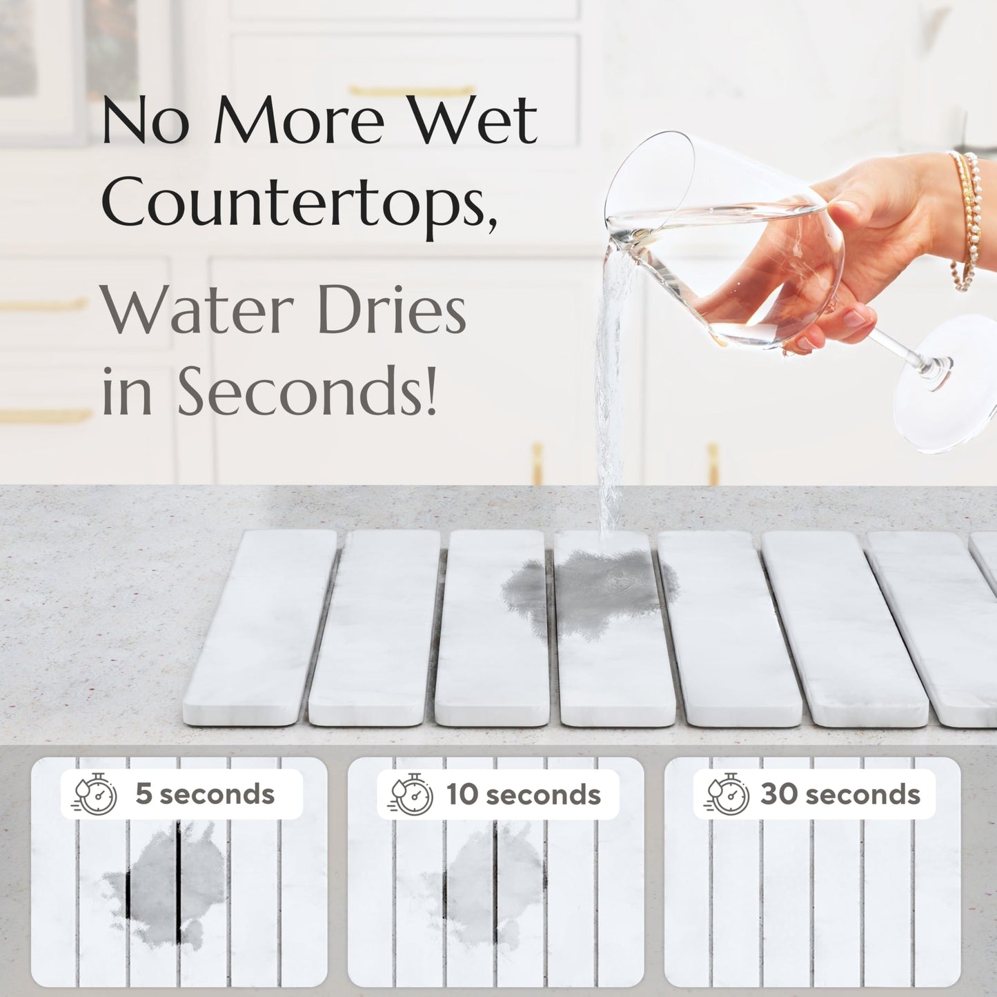 Stone Drying Mat for Kitchen Counter - Collapsible Diatomaceous Earth Dish Drying Stone - Fast Absorbent Stone Dish Drying Mat for Dishes and Pots (White Marble)