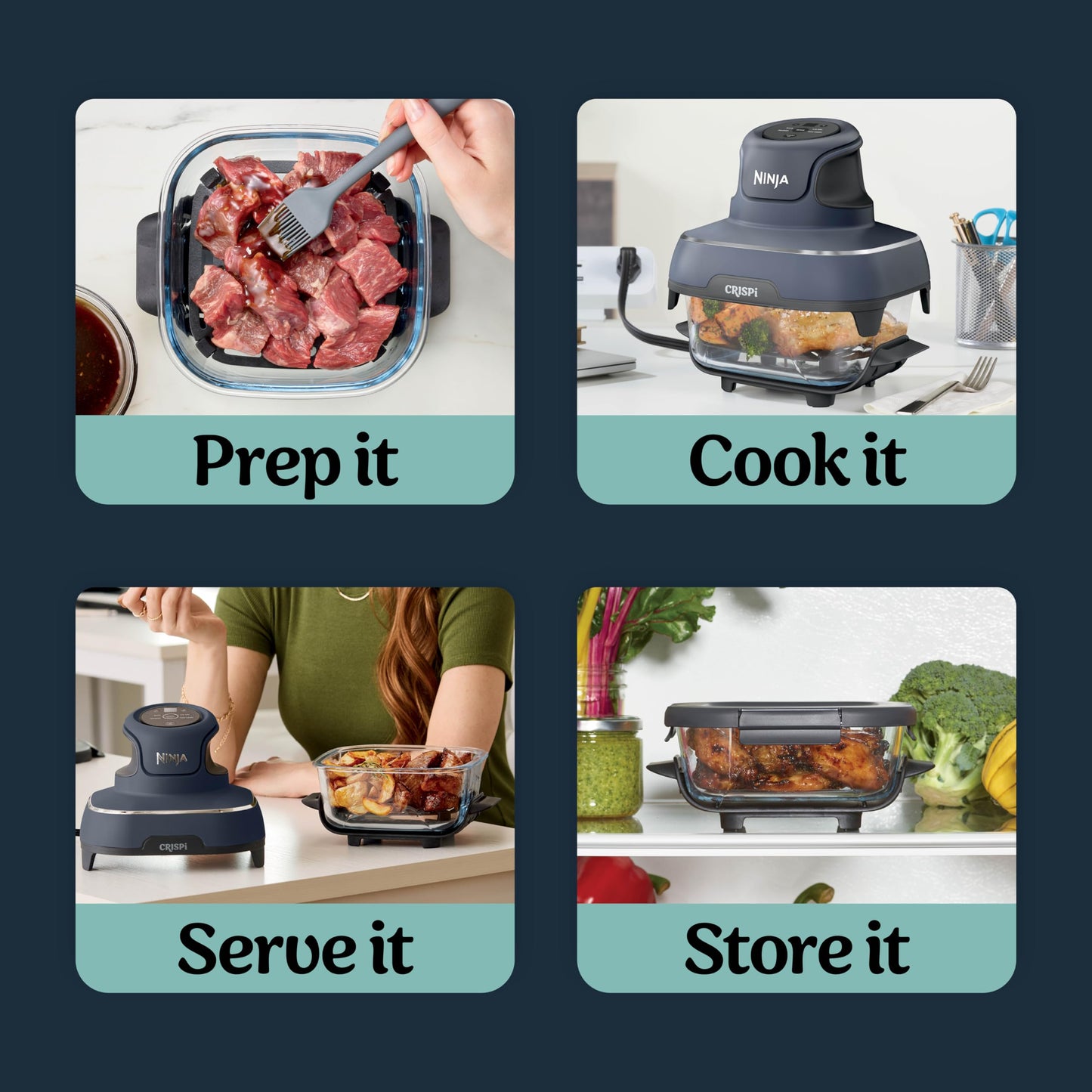 Ninja | Air Fryer | Crispi 4-in-1 Portable Cooking System | 4QT & 6 Cup Glass Containers, Crisper Plates & Storage Lids Included | Microwave, Freezer & Dishwasher Safe | Cherry Crush | FN101DR