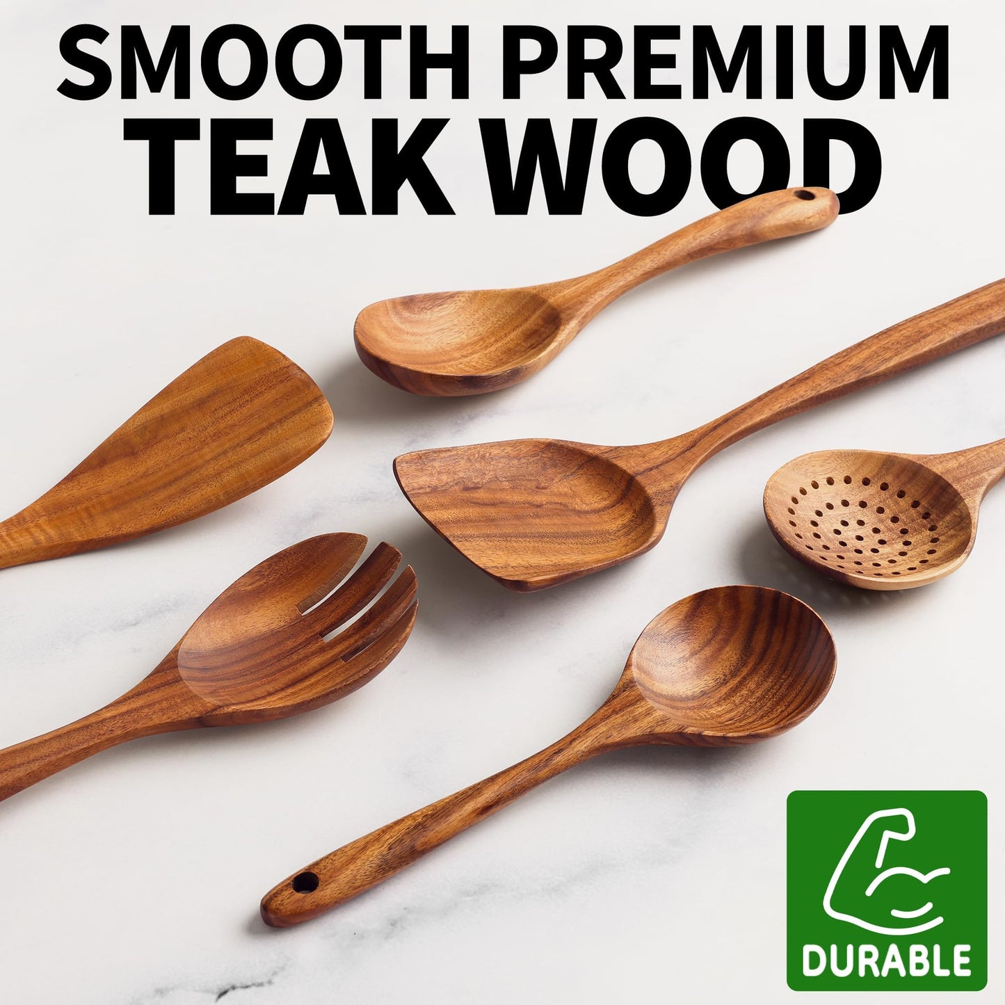 Zulay Kitchen 9.4" Teak Wooden Cooking Spoon – Durable, Non-Stick Wooden Utensil for Cooking, Stirring, Mixing & Serving – Heat-Resistant, Smooth Finish Kitchen Spoon for Nonstick Cookware