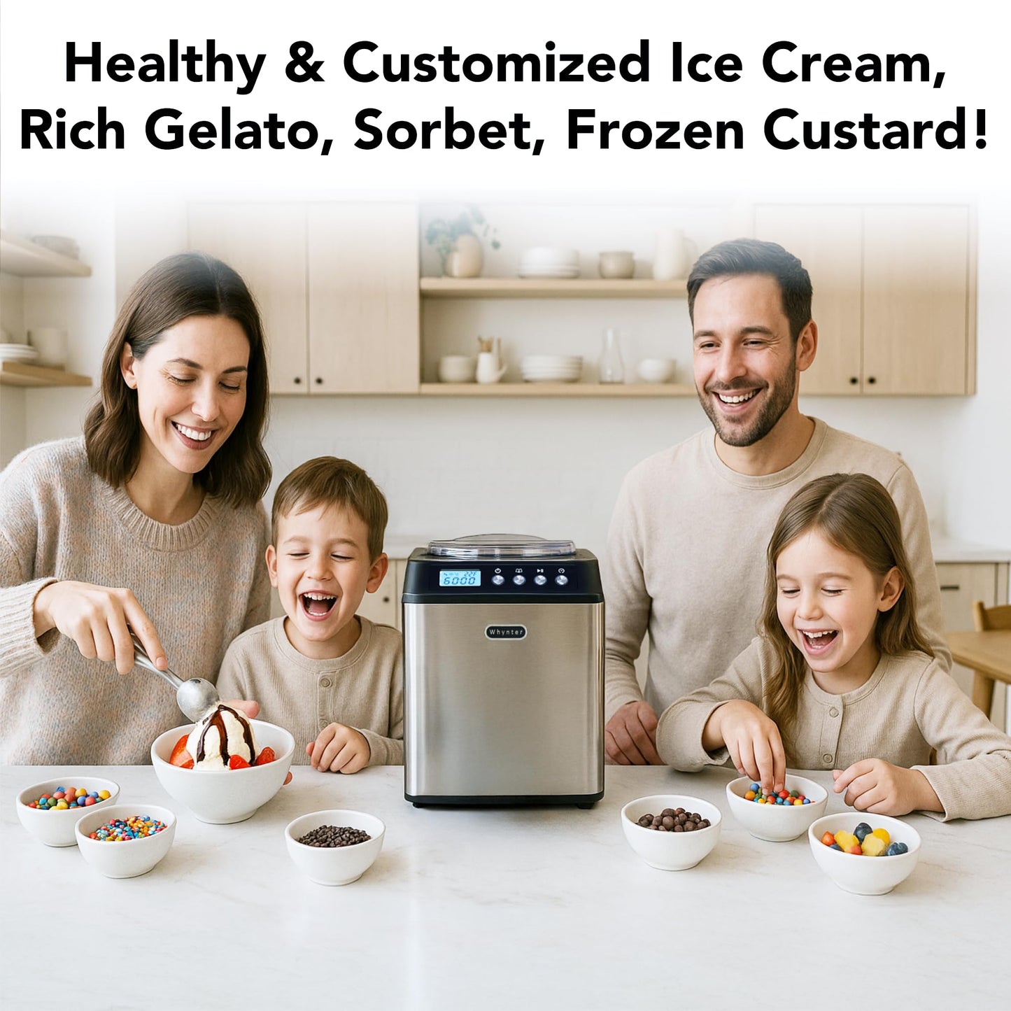 Whynter Ice Cream Maker Machine Automatic 1.28 Qt Upright with Built-In Compressor, LCD Digital Display & Timer, No Pre-Freezing, ICM-128BPS, Black/Pink