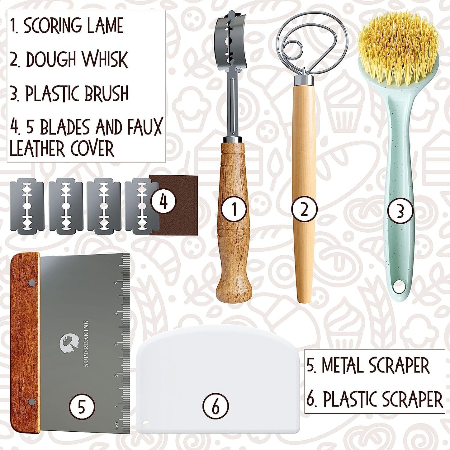 Superbaking 2 pcs Banneton Bread Proofing Basket, 9" Splinter-Free Round Rattan Bread Basket with Liners, Sourdough Starter Kit, Sourdough Bread Baking Supplies & Sourdough Kit, Bread Making Tools