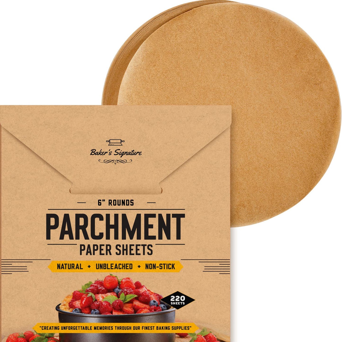 [220 Liners] Heavy Duty 8 Inch Parchment Rounds Paper Baking Sheets | Precut Silicone Coated & Unbleached – Will Not Curl or Burn – Non-Toxic & Comes in Convenient Packaging