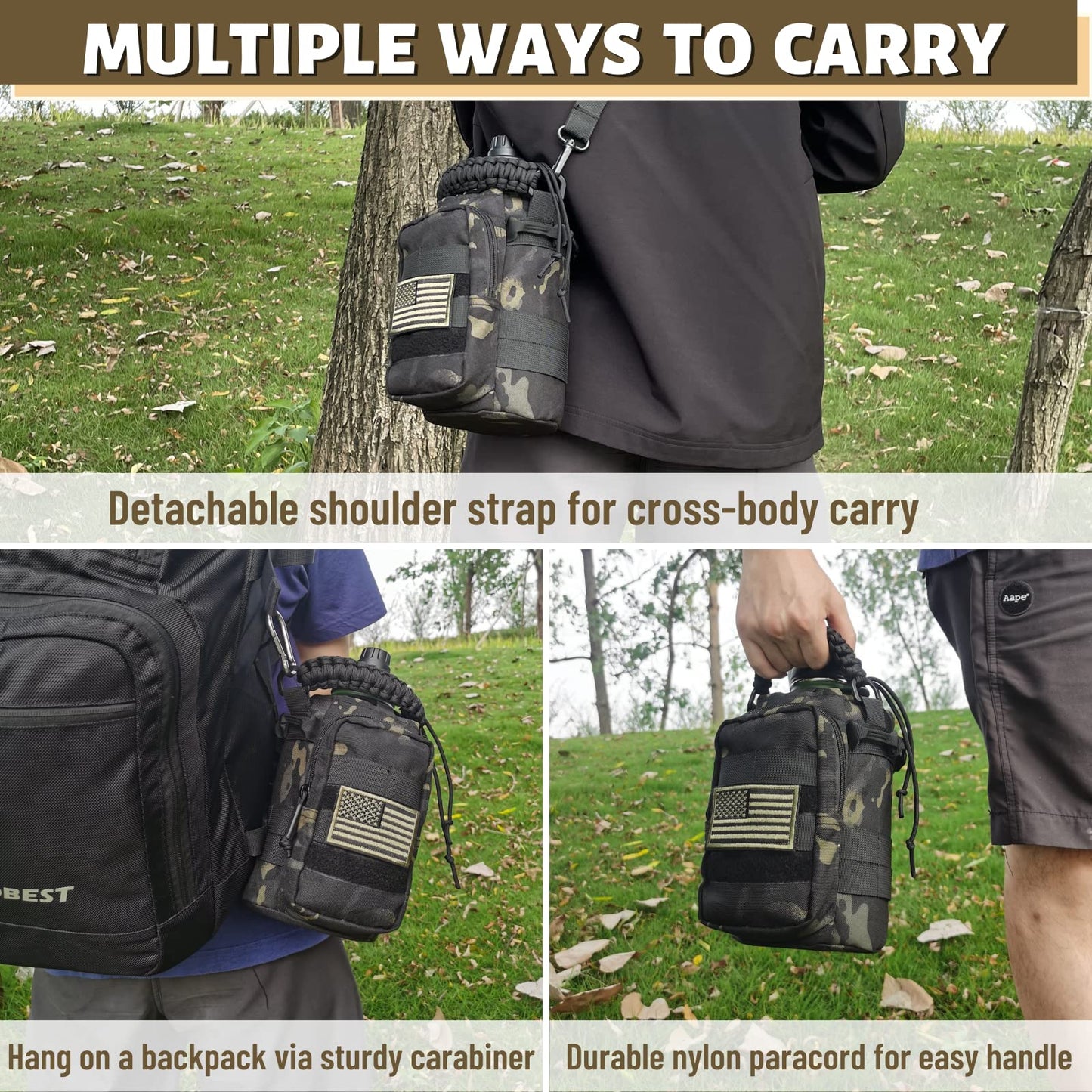 32 Oz Water Bottle with Sleeve - Insulated Bottle with Strap Stainless Steel Gym Water Bottles for Men Sports Workout Hiking All Black