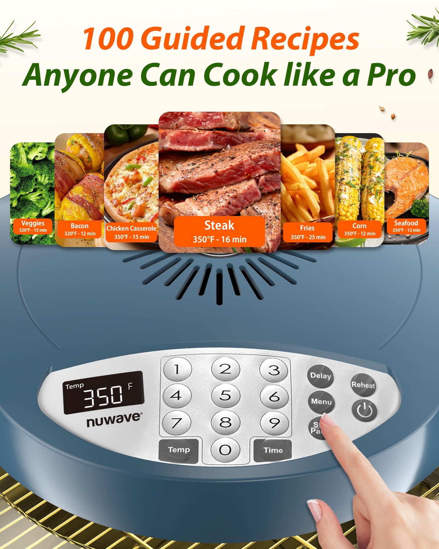 Nuwave Oven Pro Plus Air Fryer, Infra-Red Countertop, 2025 Advanced Convection, No Defrosting or Preheating, Cook Fresh or Frozen, Durable Power Dome, 100 Presets & 50 Memory, PFAS Free, Dark Blue