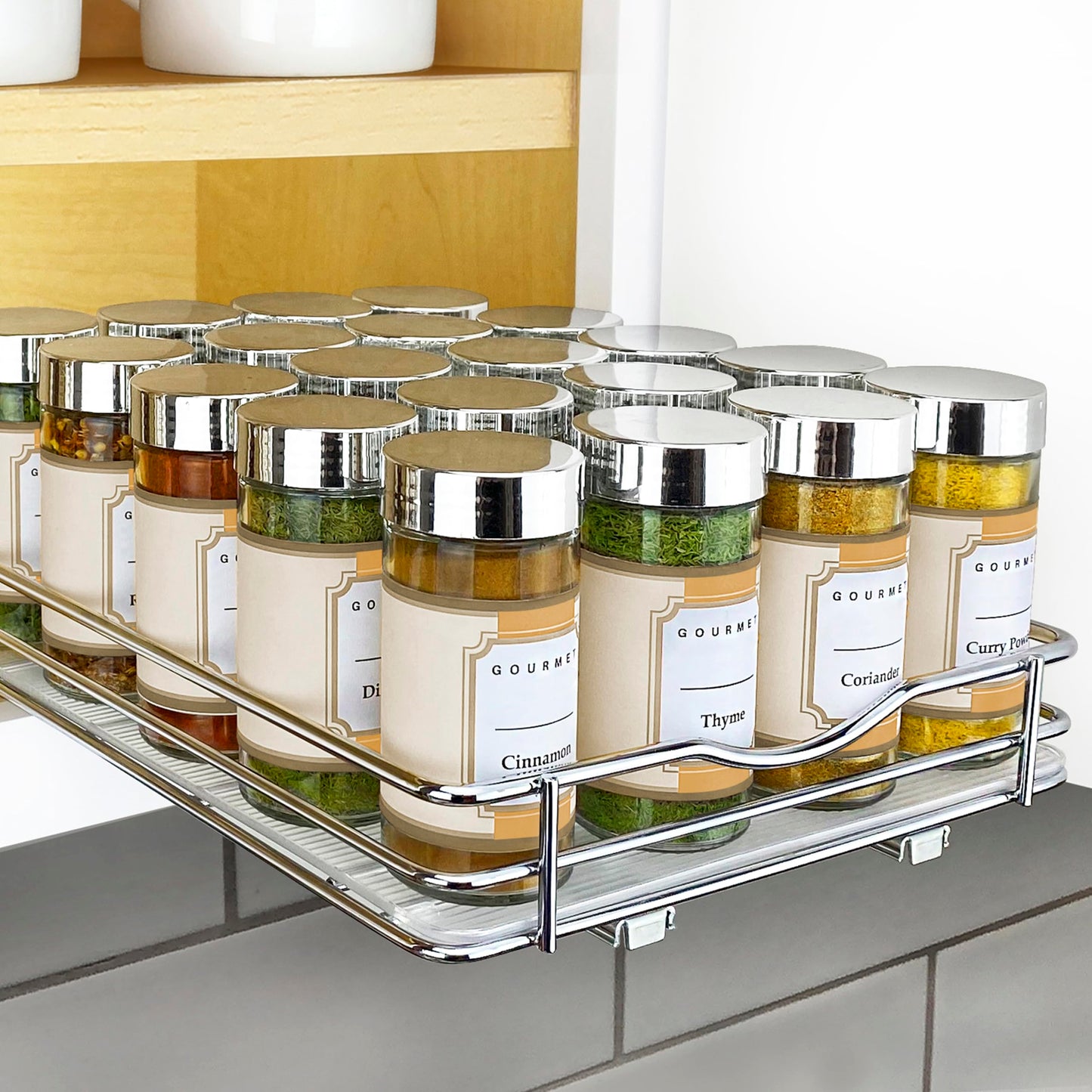 LYNK PROFESSIONAL® Pull Out Spice Rack Organizer for Inside Kitchen Cabinets - 4-3/8 inch Wide - Slide Out Drawer – Black Sliding Spice Cabinet Organization Shelf Racks - 2 Tier